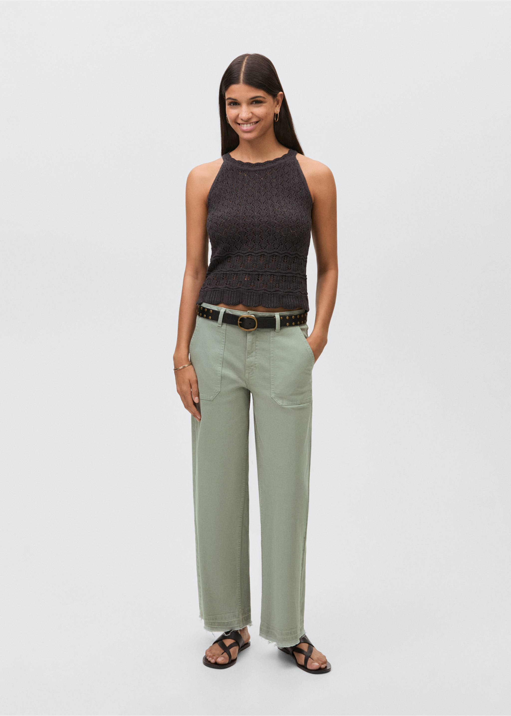 Culotte trousers with pockets - General plane, Pastel Green. Ref: 87011050-00.