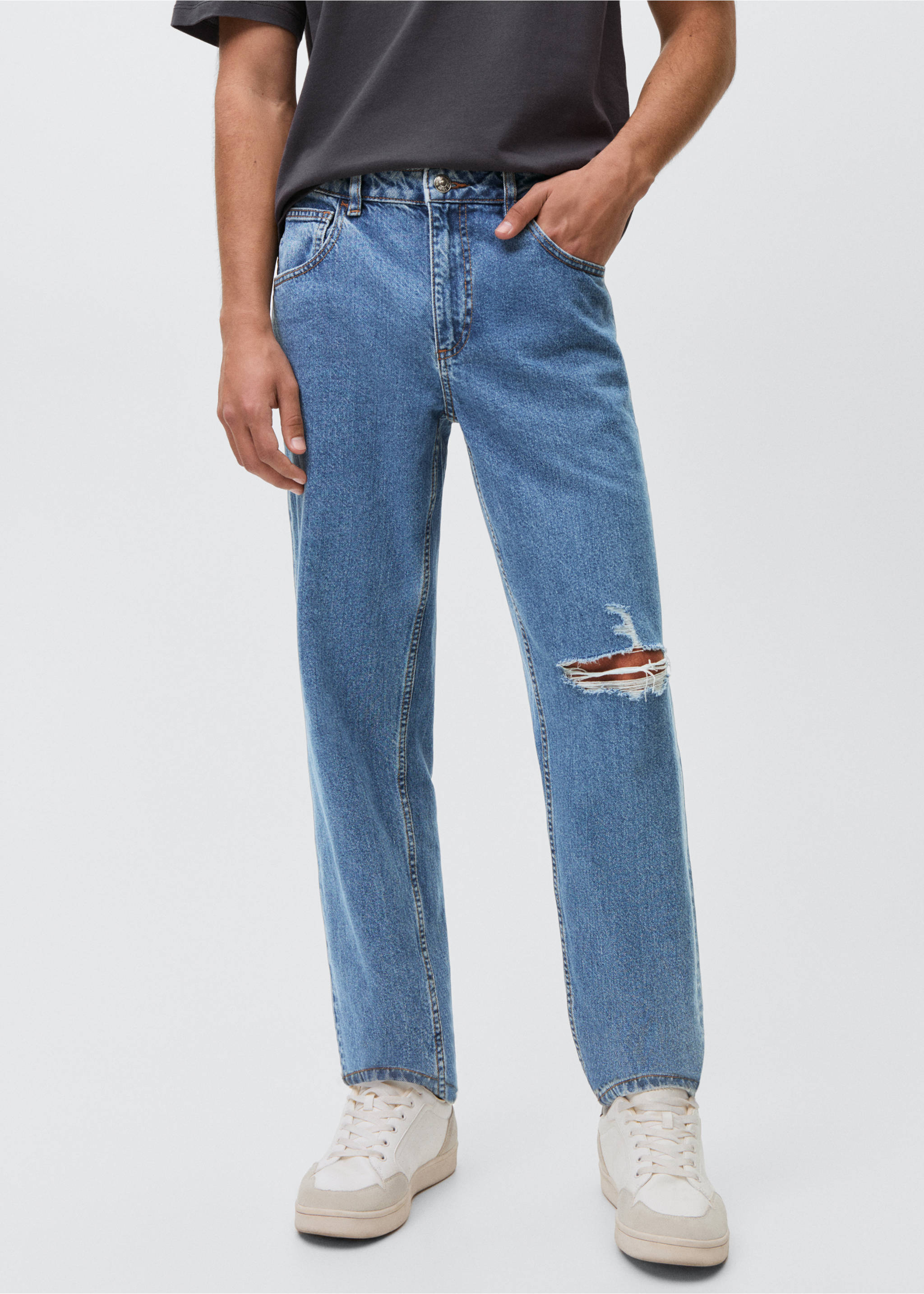 Jeans slim rotos - Detalle del artículo 6, Azul medio. Ref: 87011055-00.