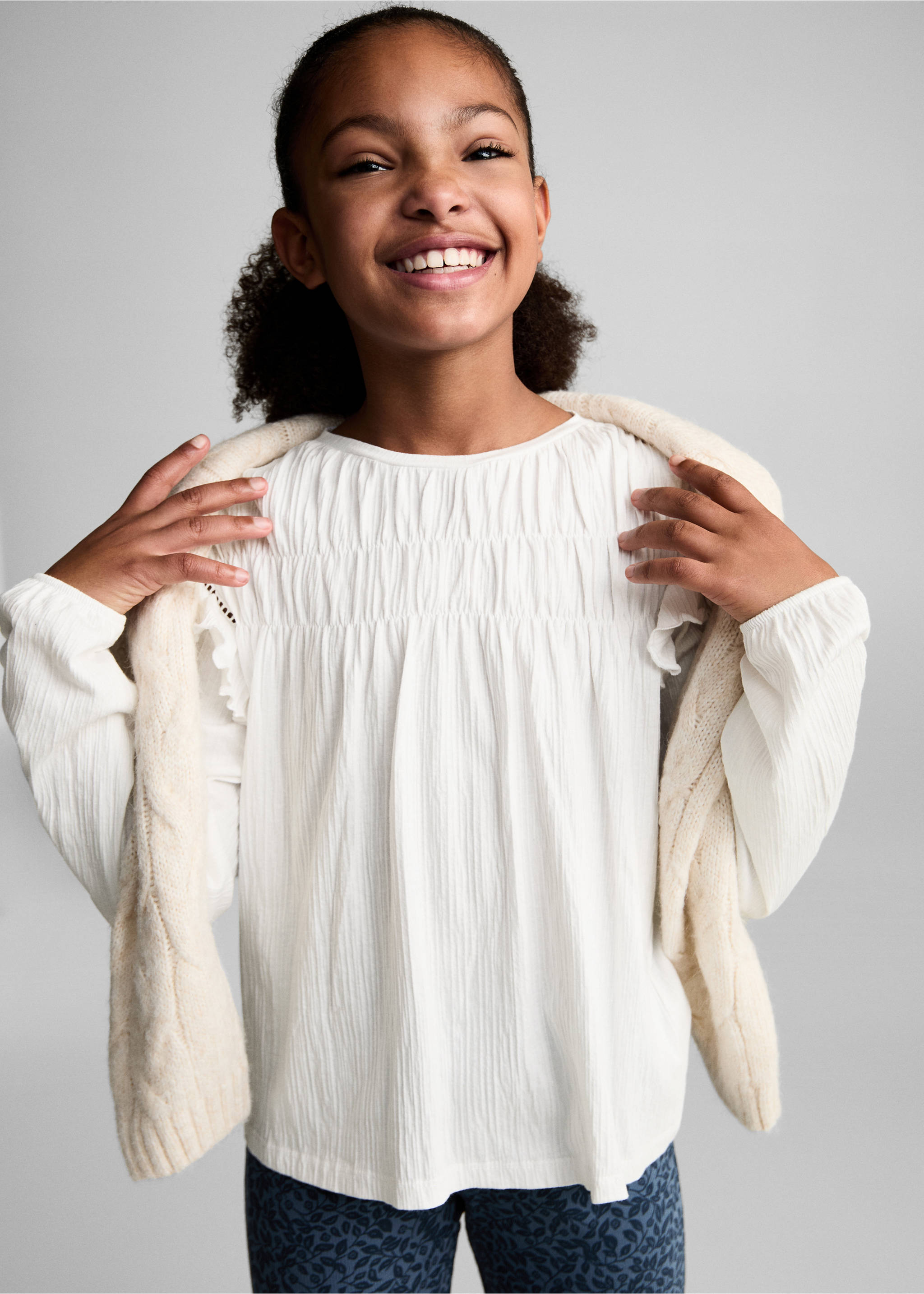 Ruffled sleeve T-shirt - Medium plane, Off White. Ref: 87011512-00.