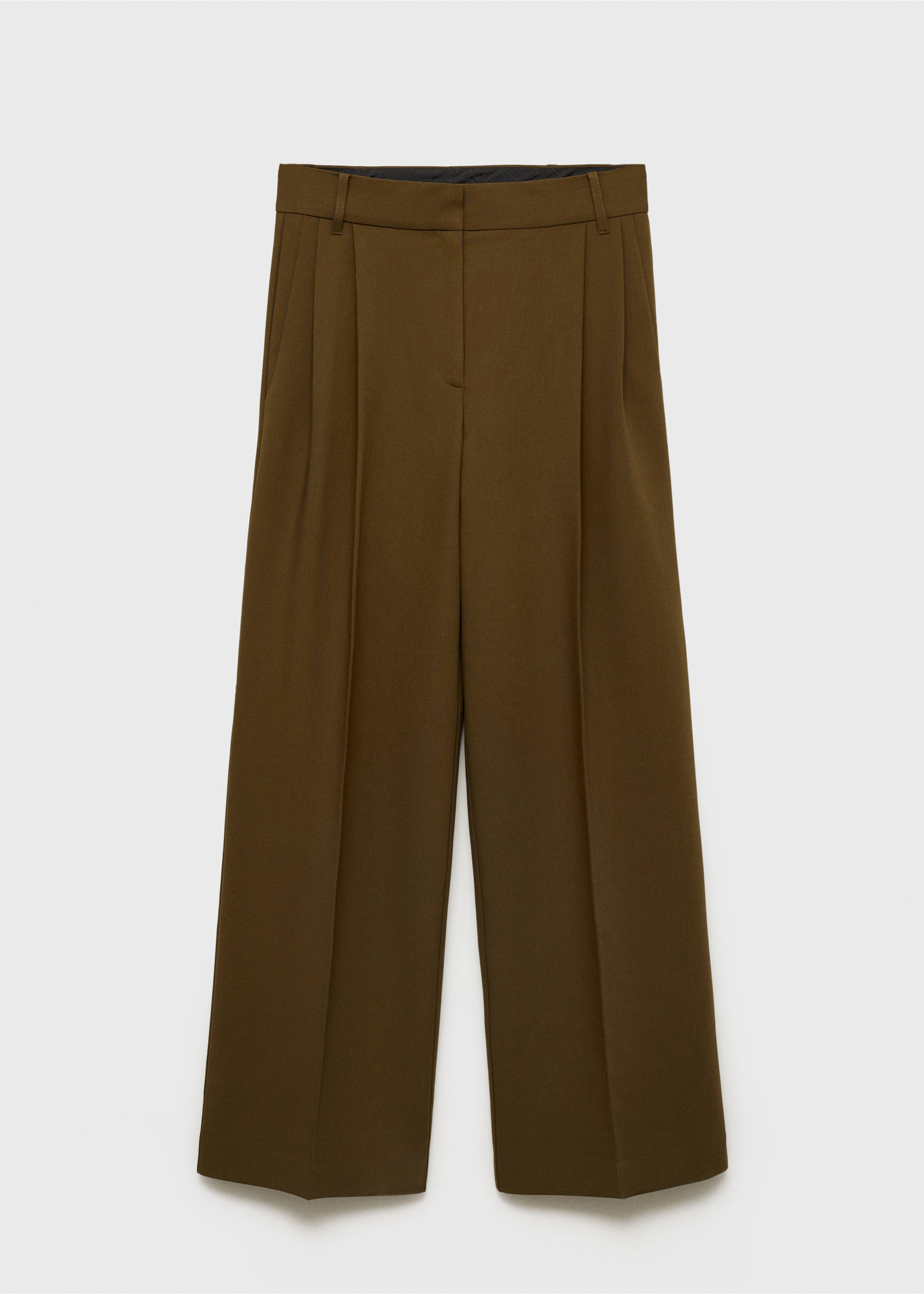 Straight-fit pleated trousers - Article without model, Khaki. Ref: 87011513-00.