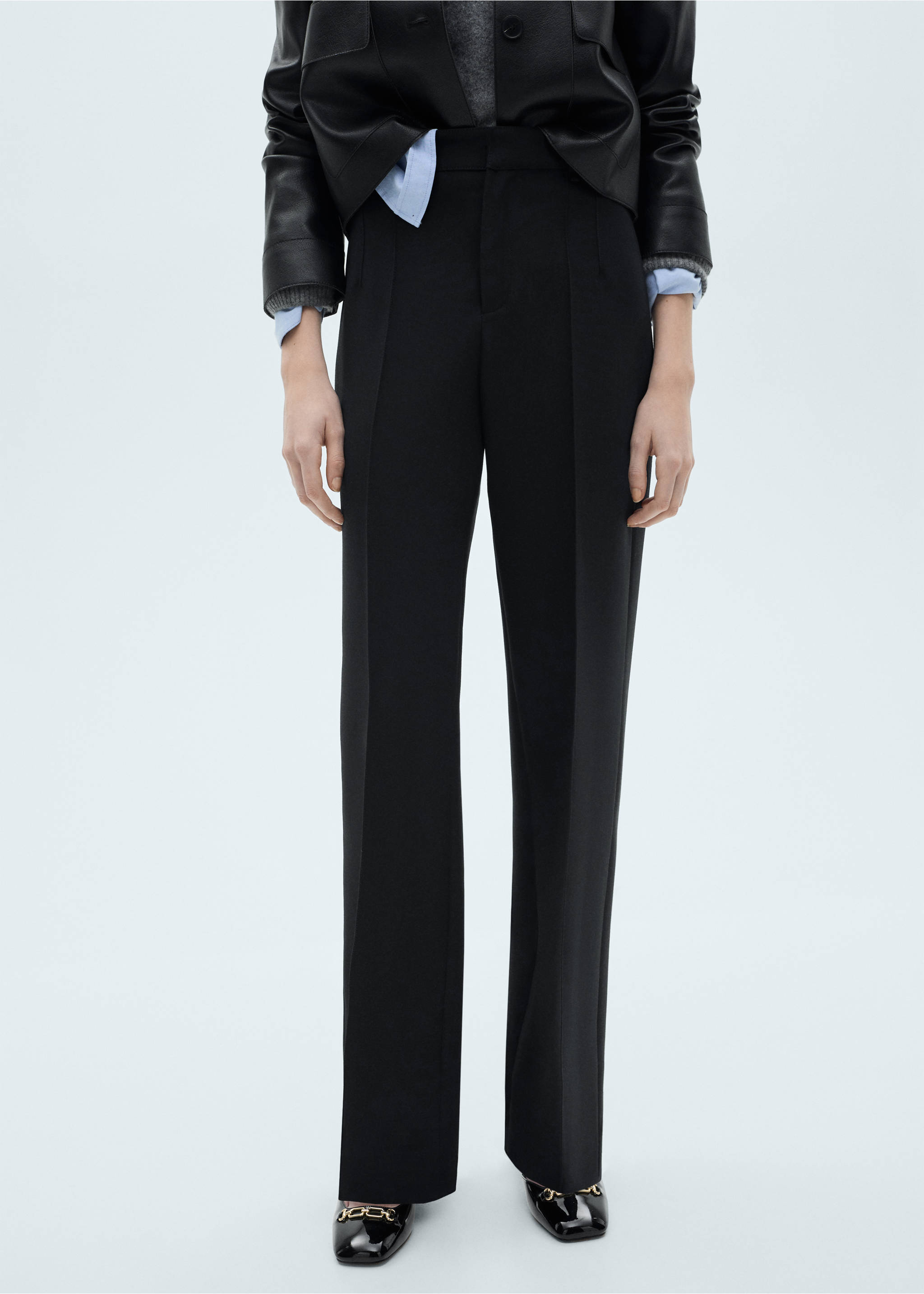 Straight-fit pleated trousers - Medium plane, Black. Ref: 87011513-00.