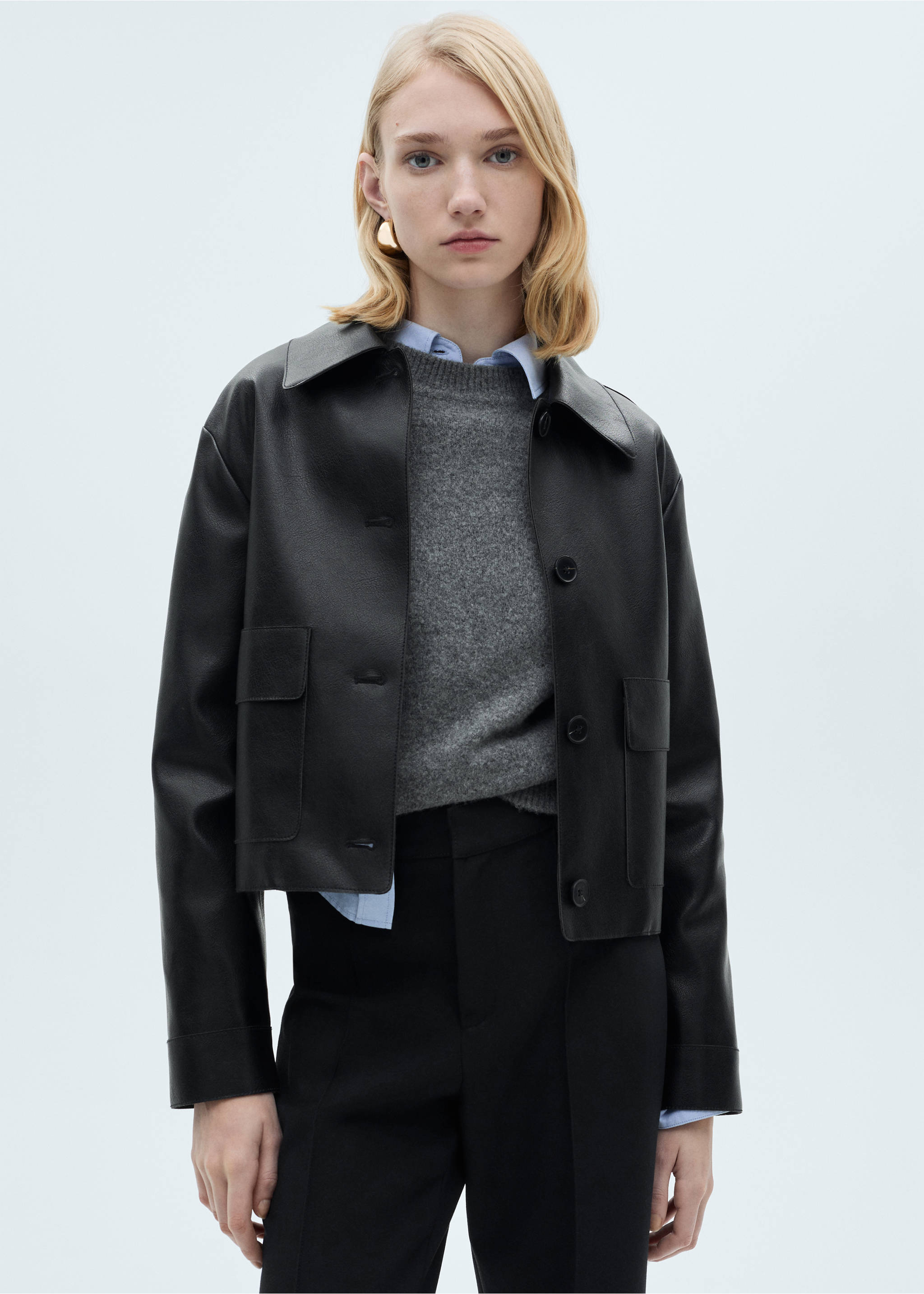 Straight-fit pleated trousers - Details of the article 1, Black. Ref: 87011513-00.
