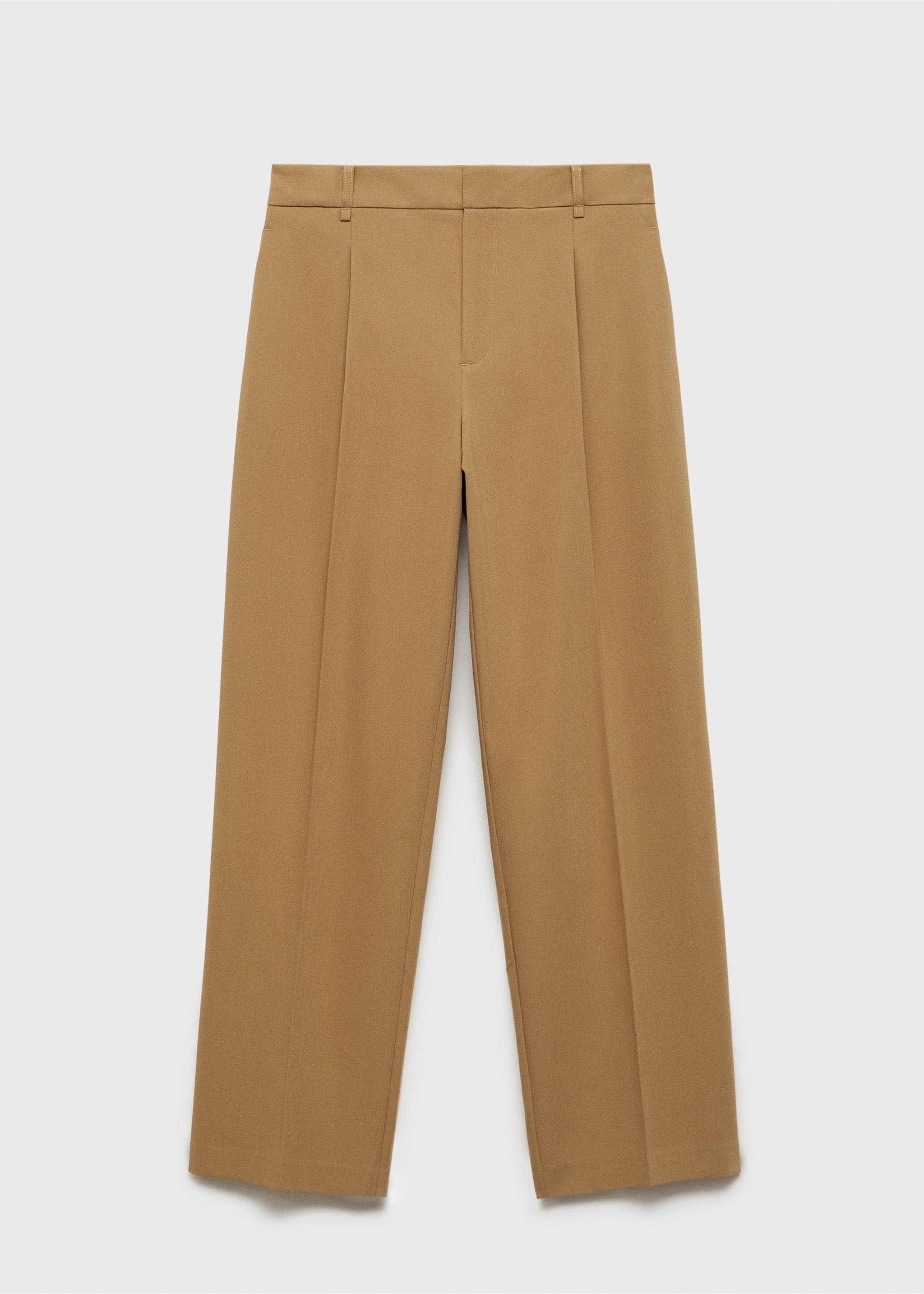 Straight-fit pleated trousers - Article without model, Medium Brown. Ref: 87011514-00.