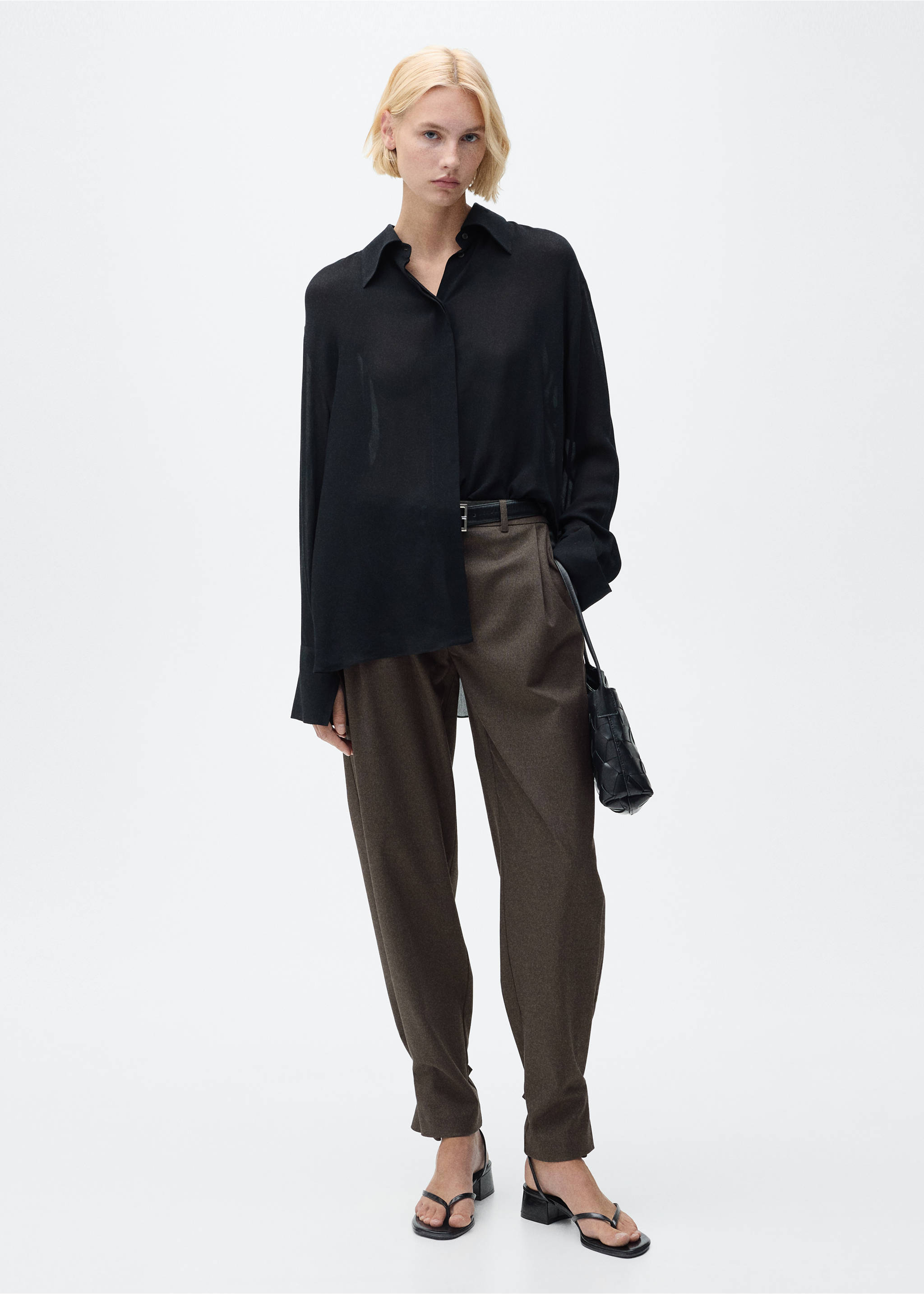 Buttoned-hem wide leg trousers - General plane, Brown. Ref: 87011515-00.