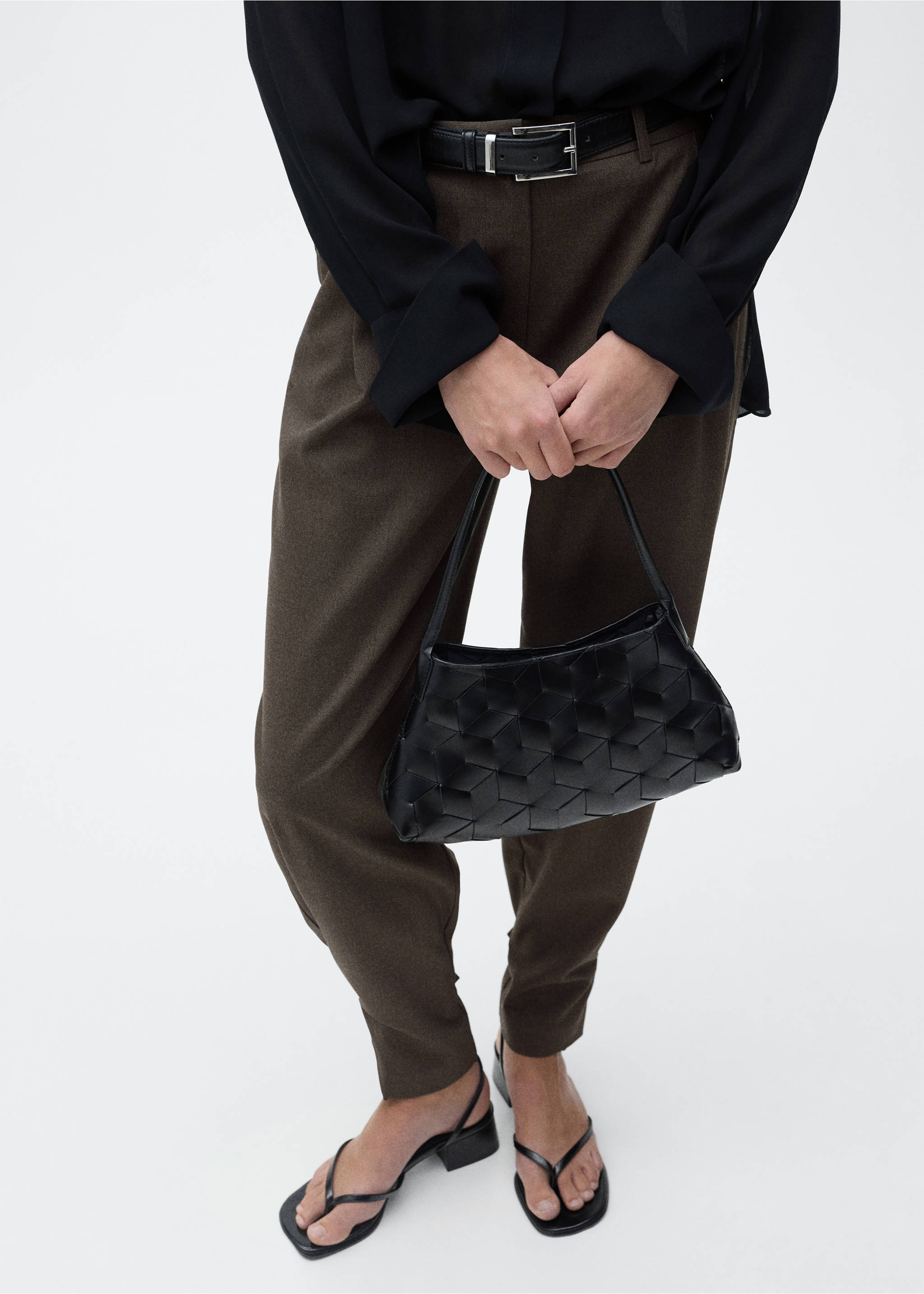 Buttoned-hem wide leg trousers - Medium plane, Brown. Ref: 87011515-00.