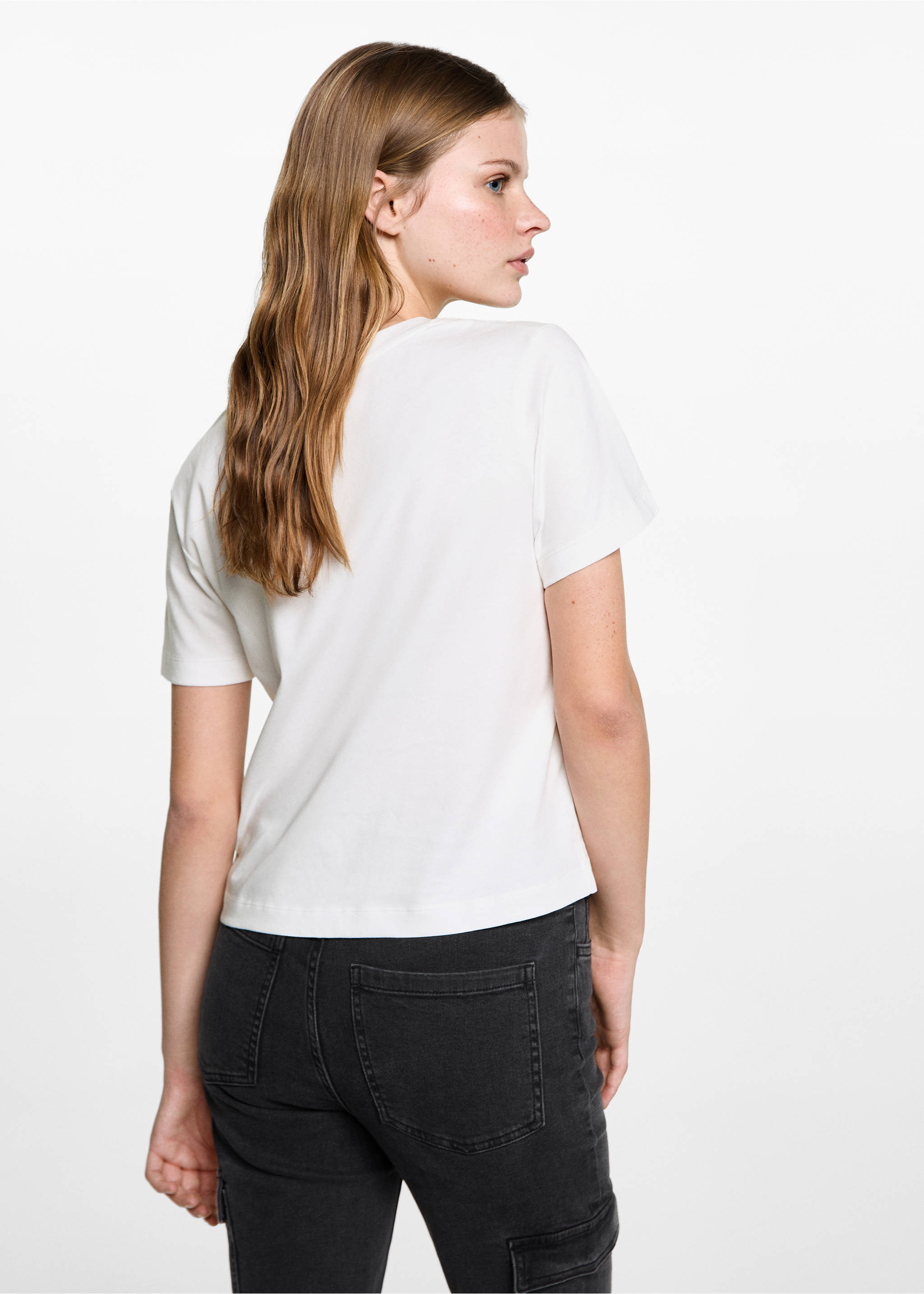 V-neck T-shirt - Reverse of the article, Off White. Ref: 87011518-00.