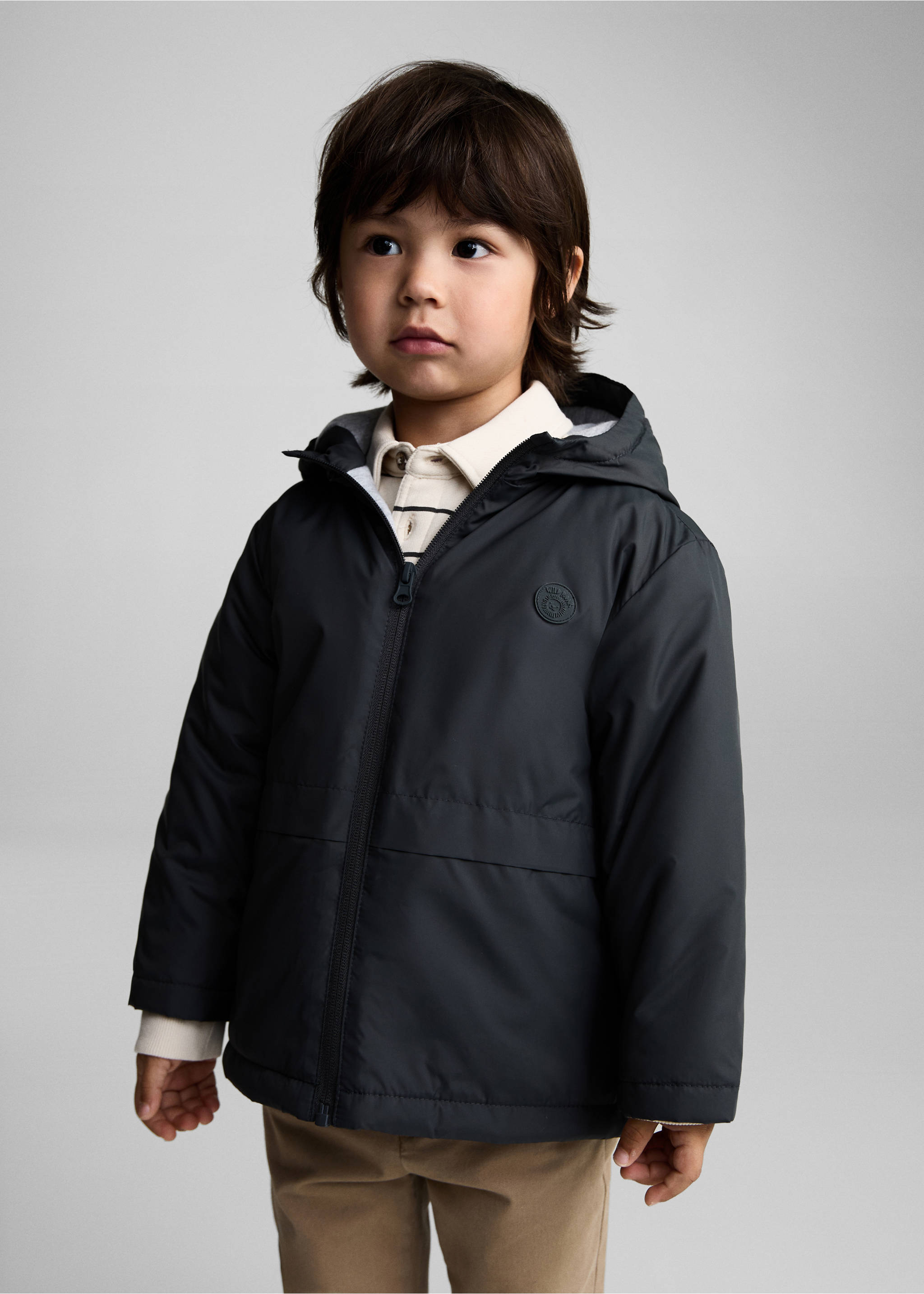 Gepolsterter Anorak mit Kapuze - Mittlere Ansicht, Anthrazit. Ref: 87012025-00.