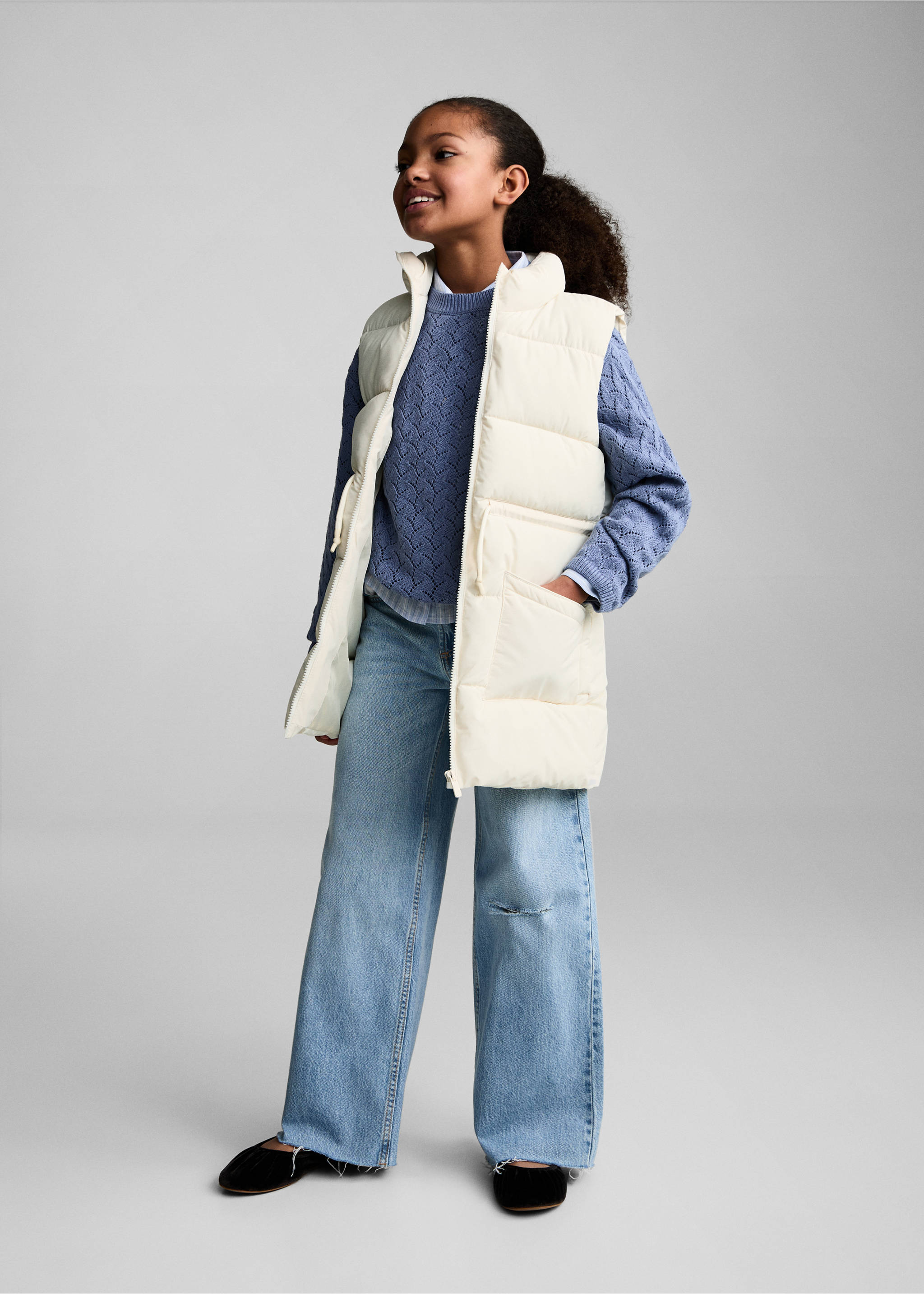 Lange Steppweste - Allgemeine Ansicht, Ecru. Ref: 87012026-00.