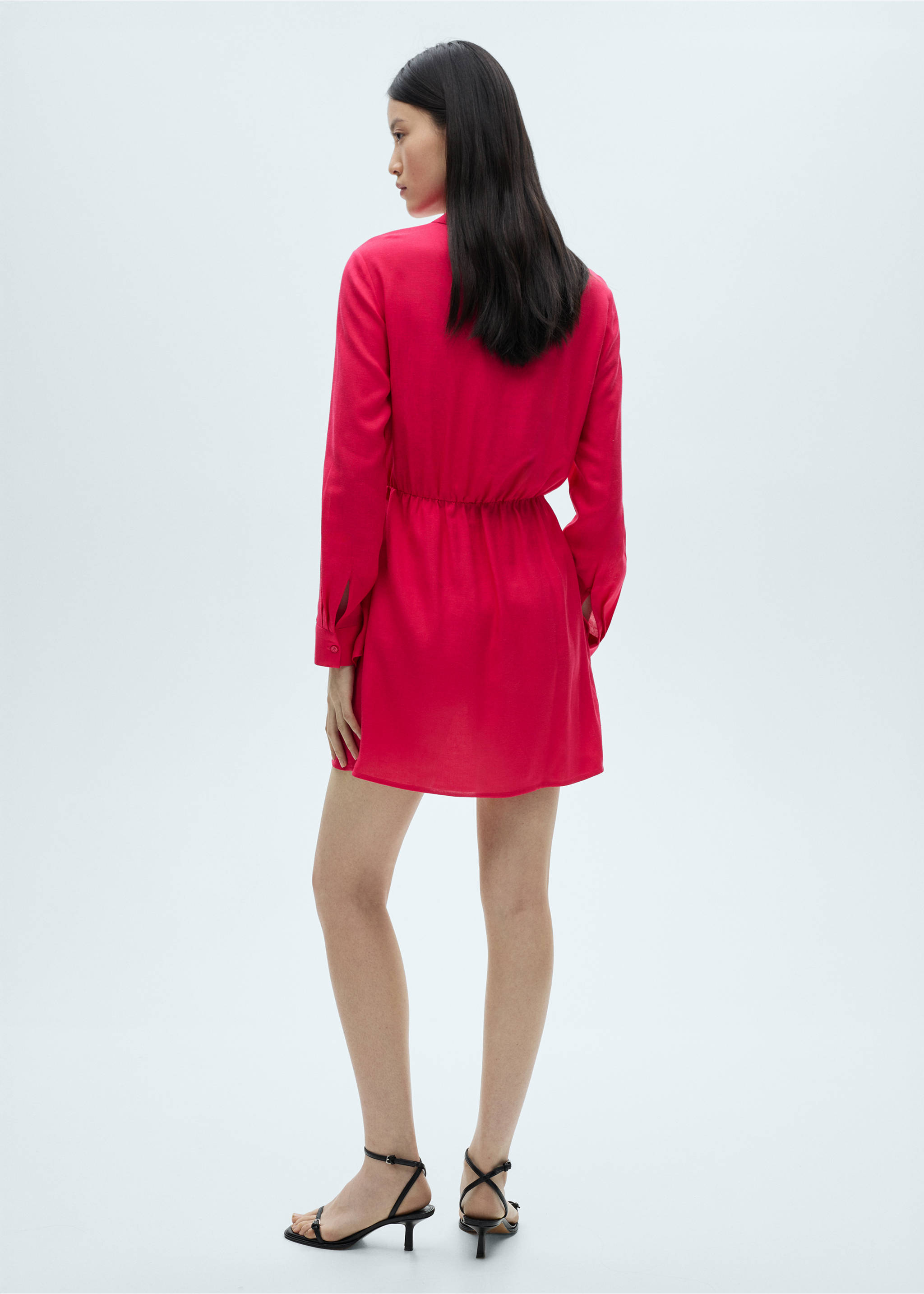 Knot detail shirt dress - Reverse of the article, Red. Ref: 87012534-00.