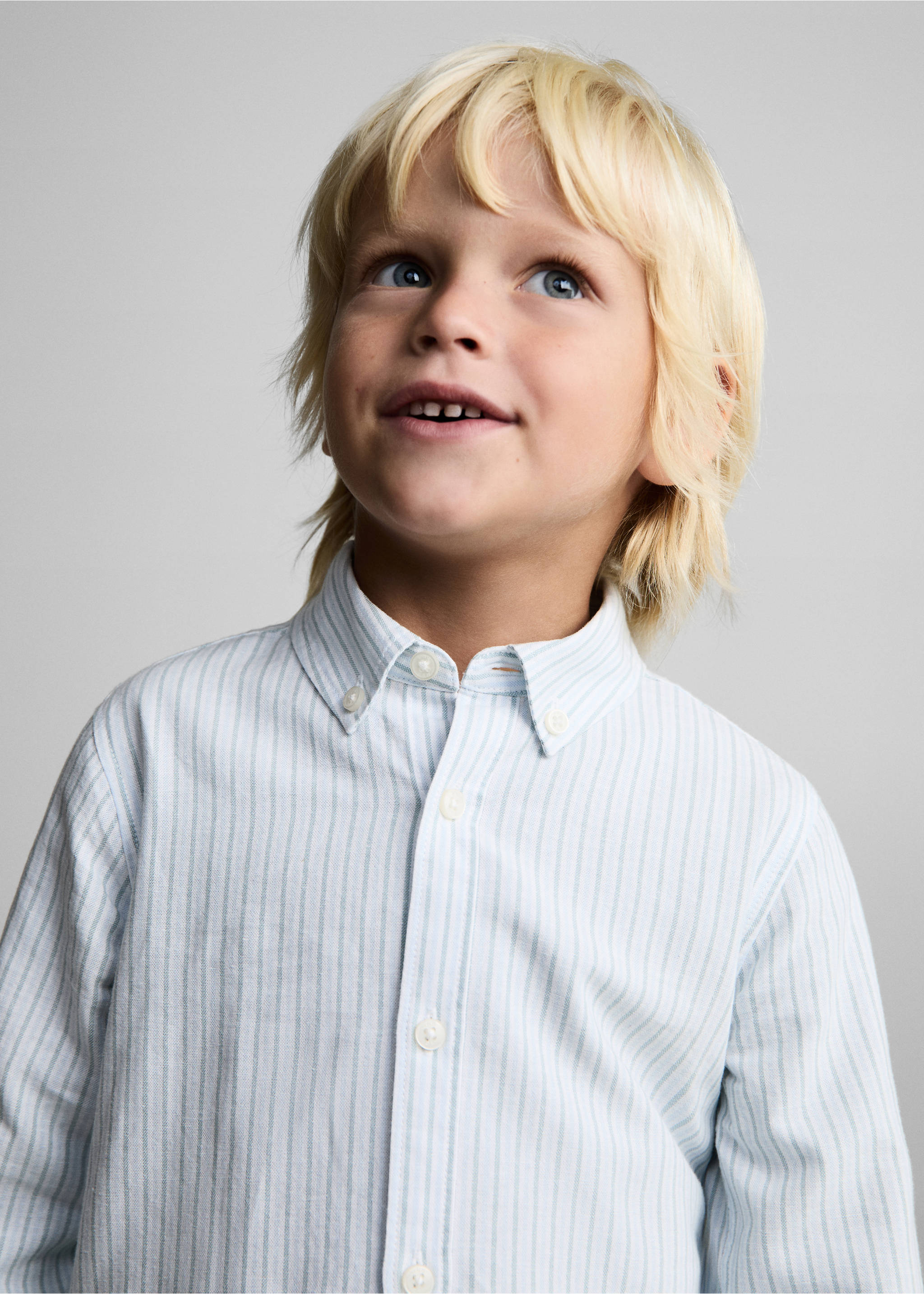 Striped cotton shirt - Details of the article 1, Aqua Green. Ref: 87012536-00.