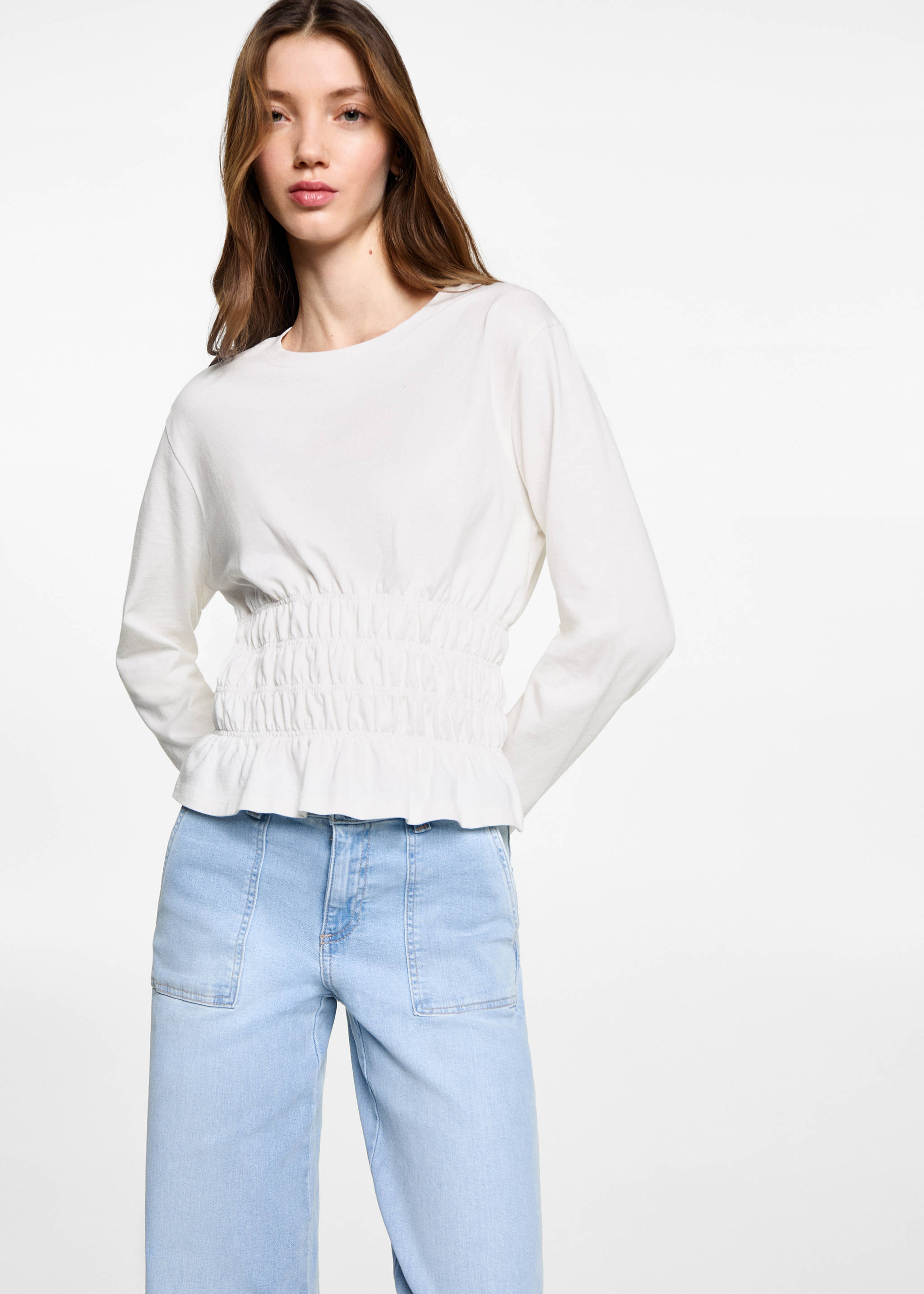 T-shirt with gathered waist - Medium plane, Off White. Ref: 87012541-00.