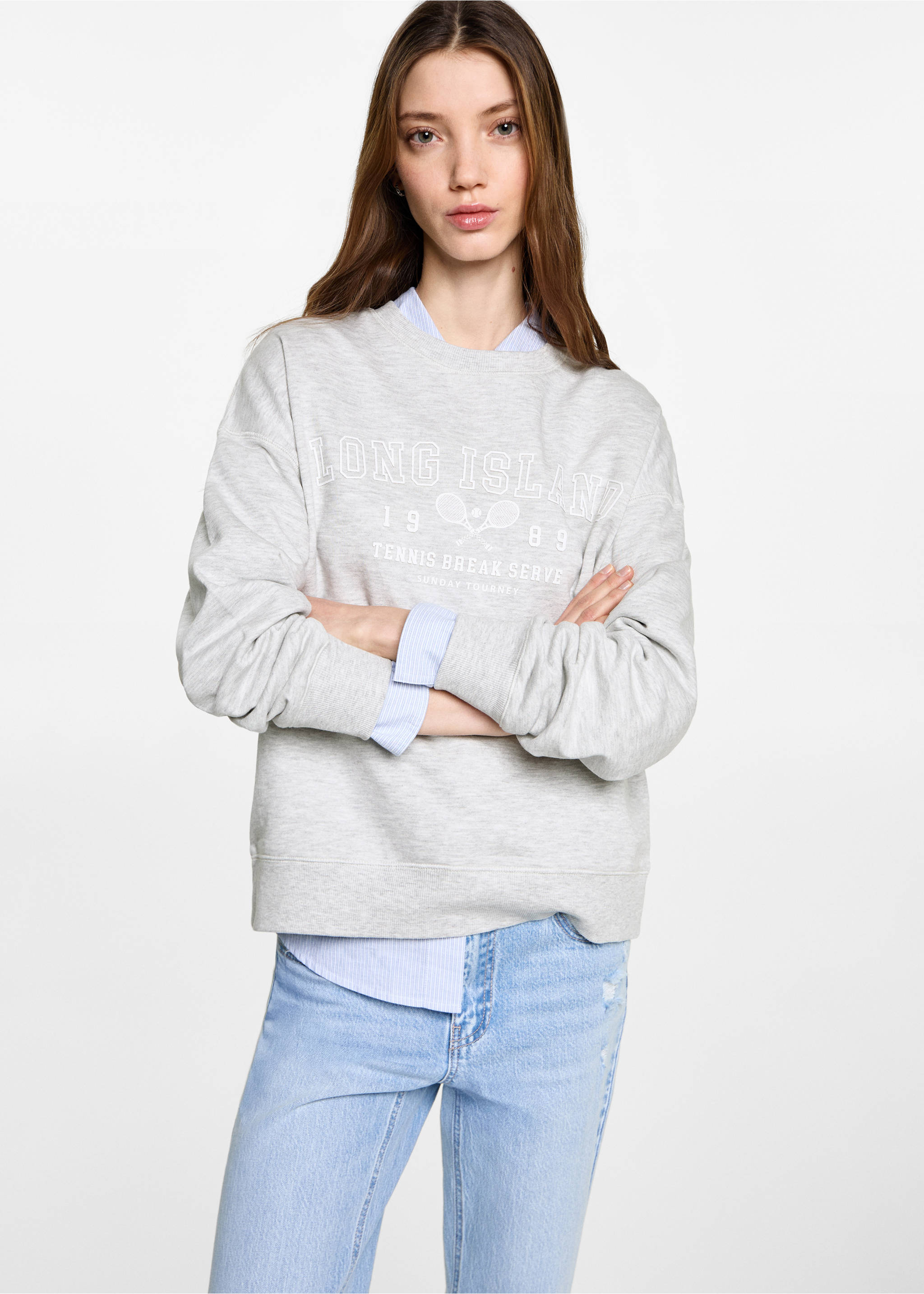 Printed cotton sweatshirt - Medium plane, Light Heather Grey. Ref: 87012542-00.
