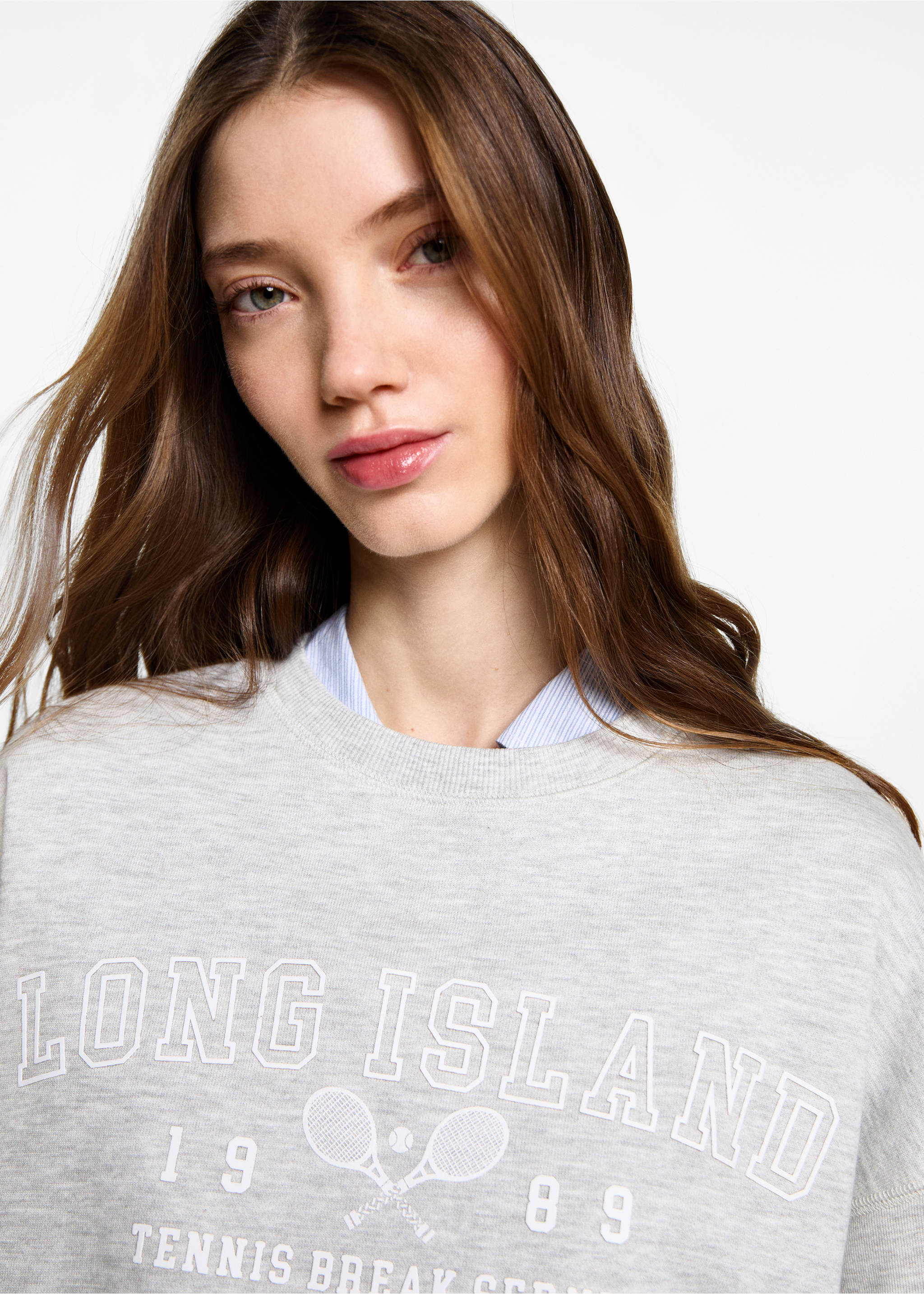 Printed cotton sweatshirt - Details of the article 1, Light Heather Grey. Ref: 87012542-00.