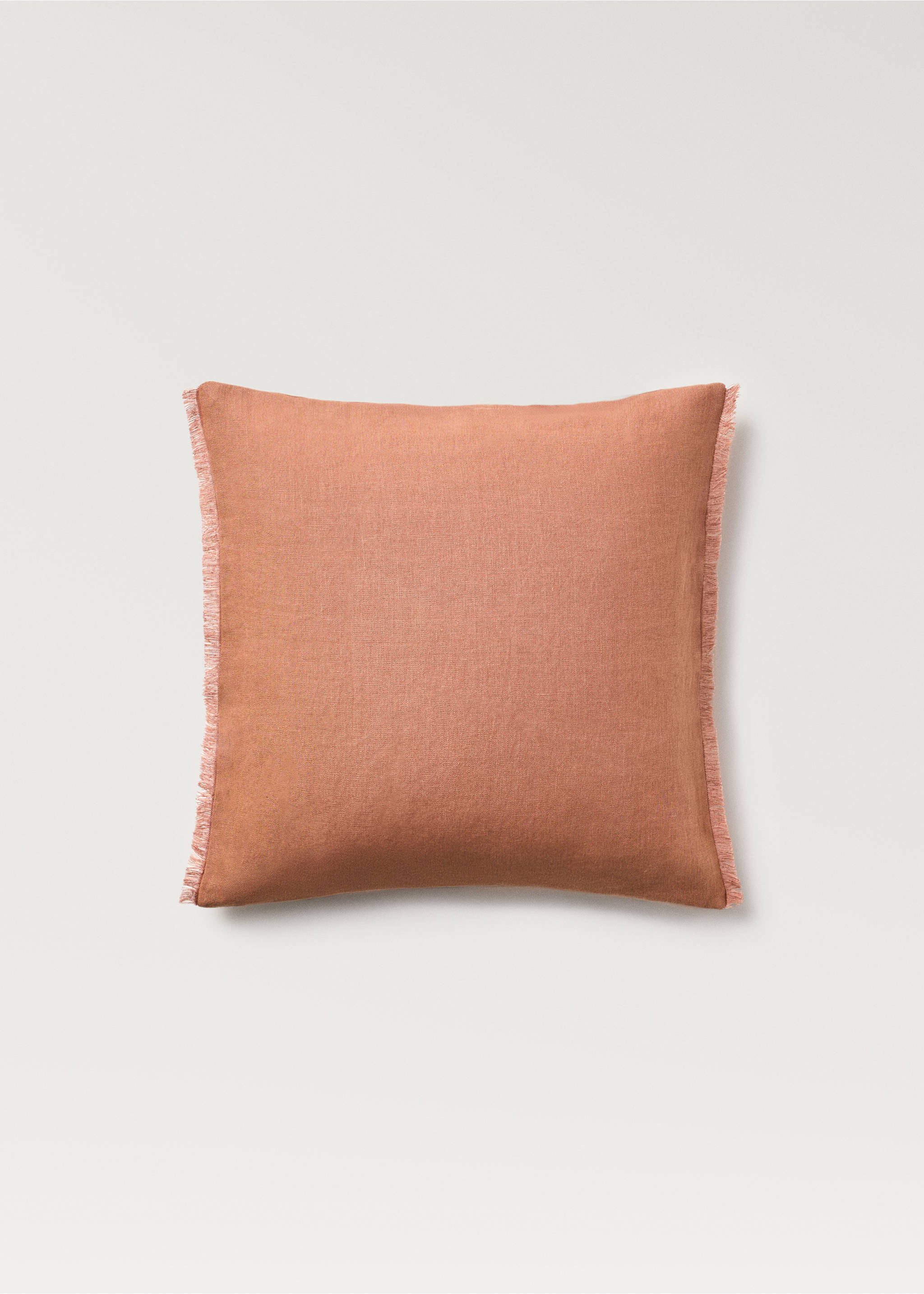 Linen cushion cover with fringes 50x50 cm - Article without model, Pink. Ref: 87012899-00.