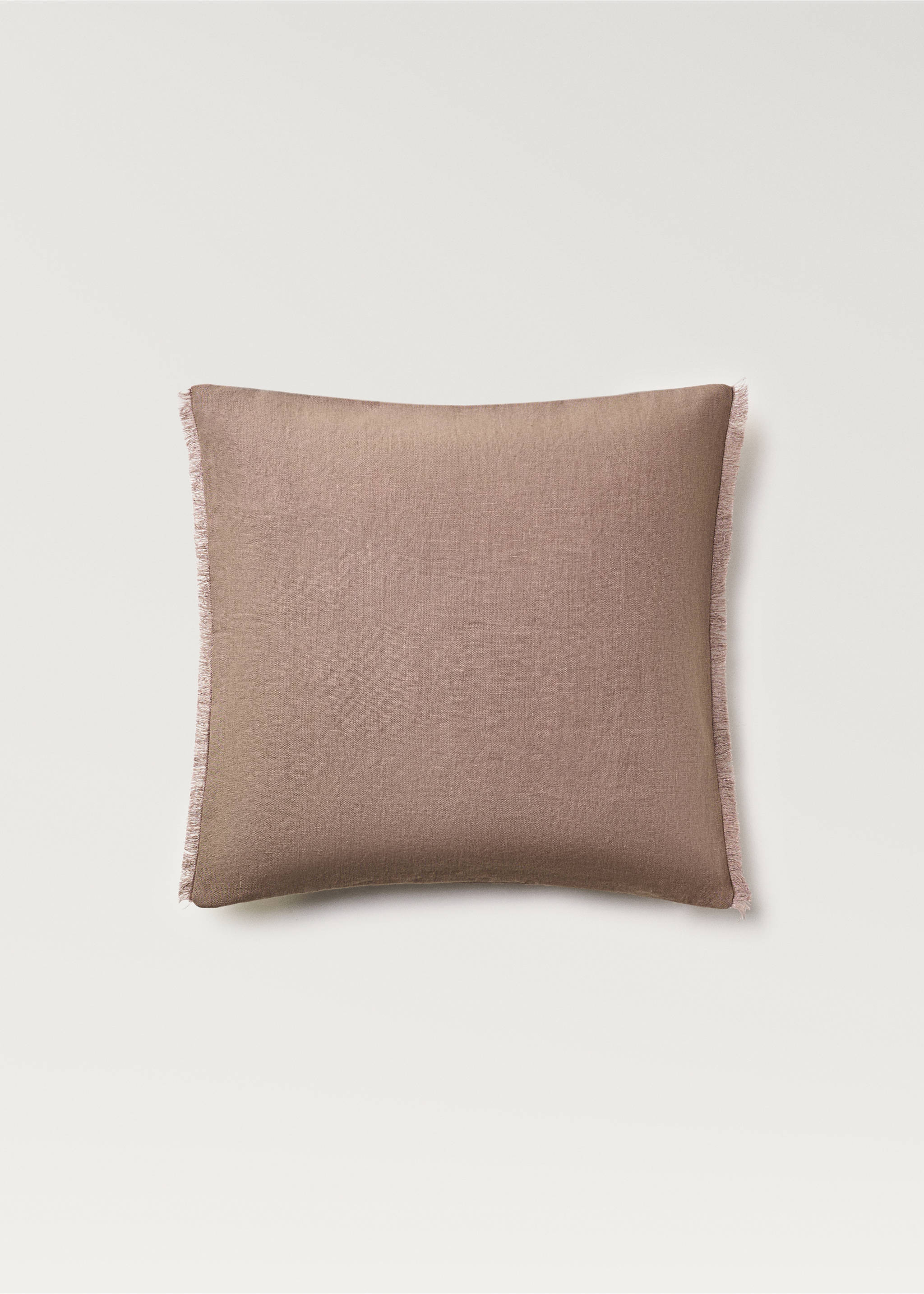 Linen cushion cover with fringes 50x50 cm - Article without model, Light/Pastel Brown. Ref: 87012899-00.