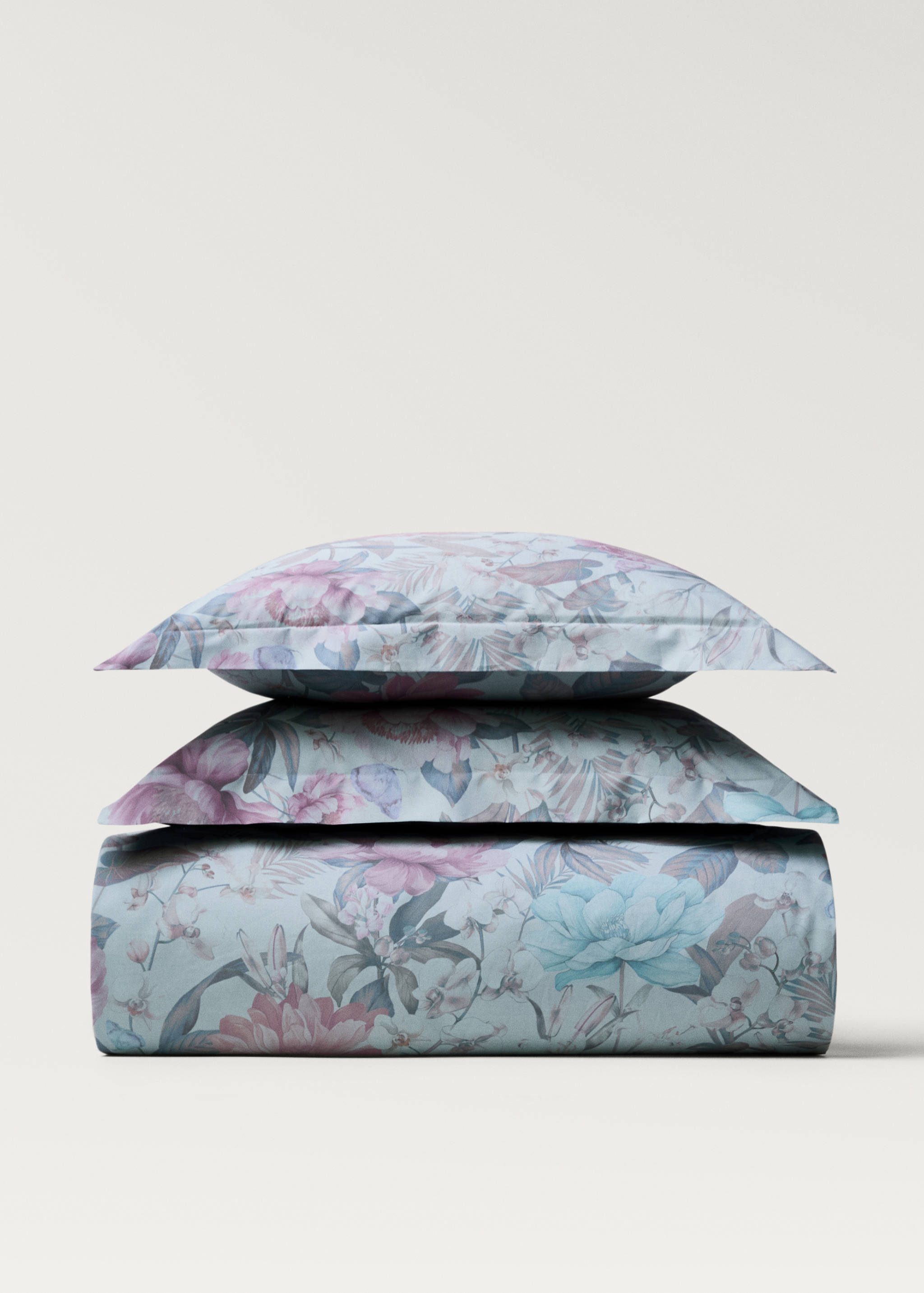 Bettbezug aus Baumwollperkal mit mehrfarbigem Blumenmuster für Bett 150/160 cm - Artikel ohne Model