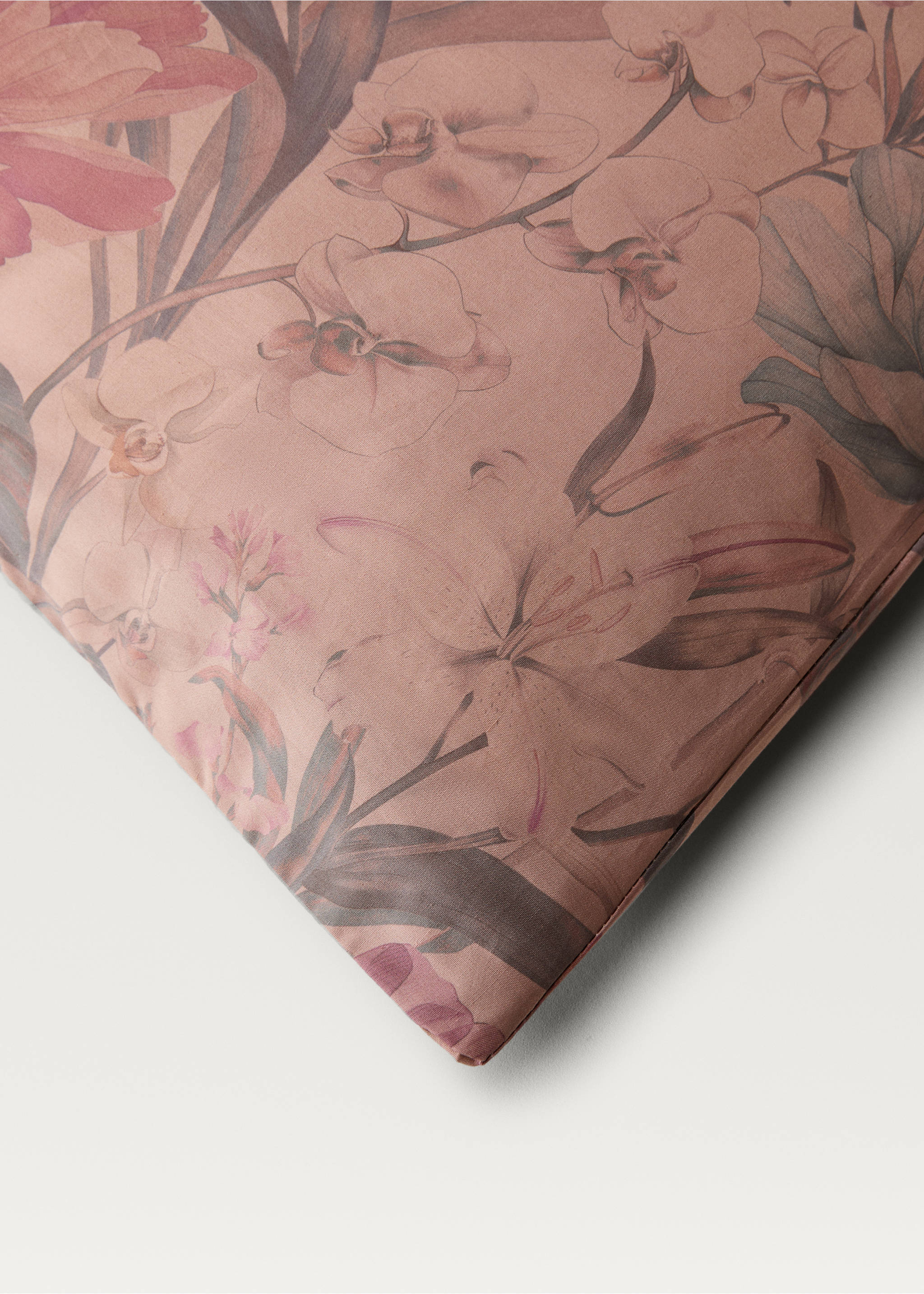 Cotton percale multi-coloured floral-print duvet cover King bed - Details of the article 2, Pink. Ref: 87012916-00.