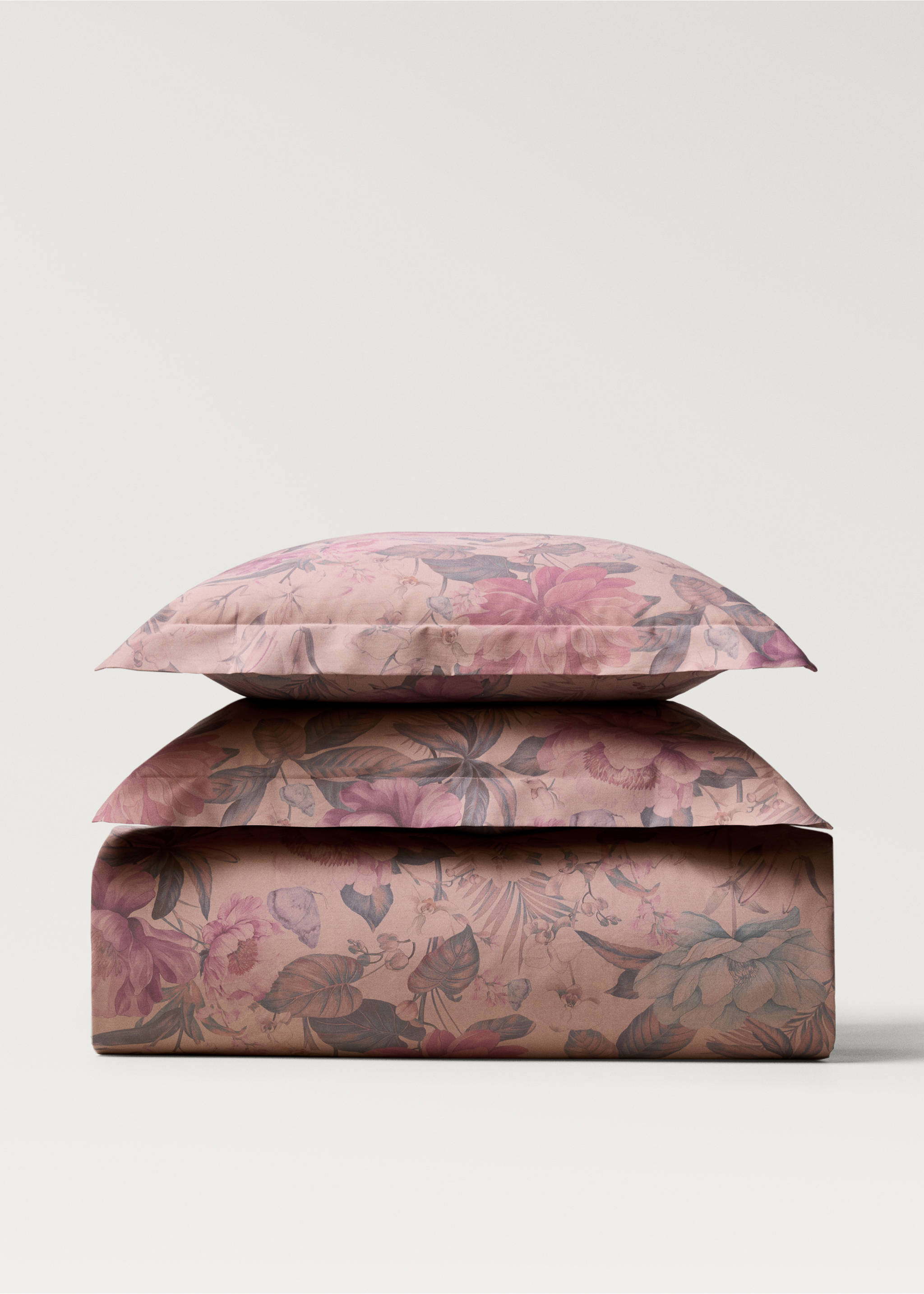 Bettbezug aus Baumwollperkal mit mehrfarbigem Blumenmuster für Bett 150/160 cm - Artikel ohne Model, Rosa. Ref: 87012916-00.