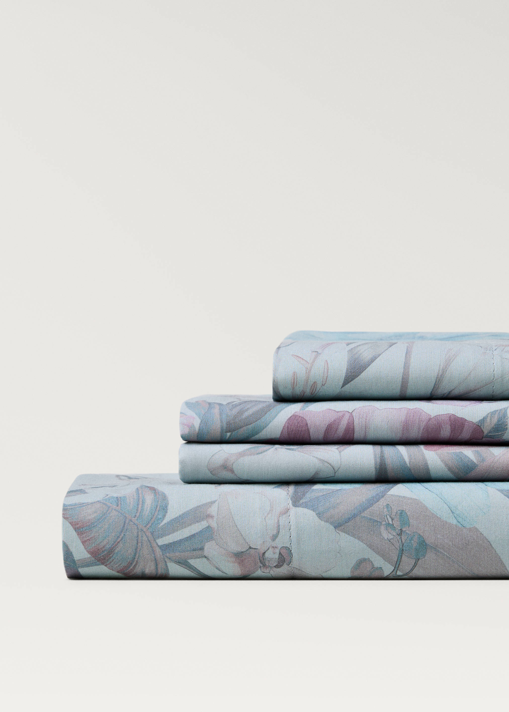 Cotton percale multi-coloured floral-print top sheet for 180/200cm bed - Details of the article 2
