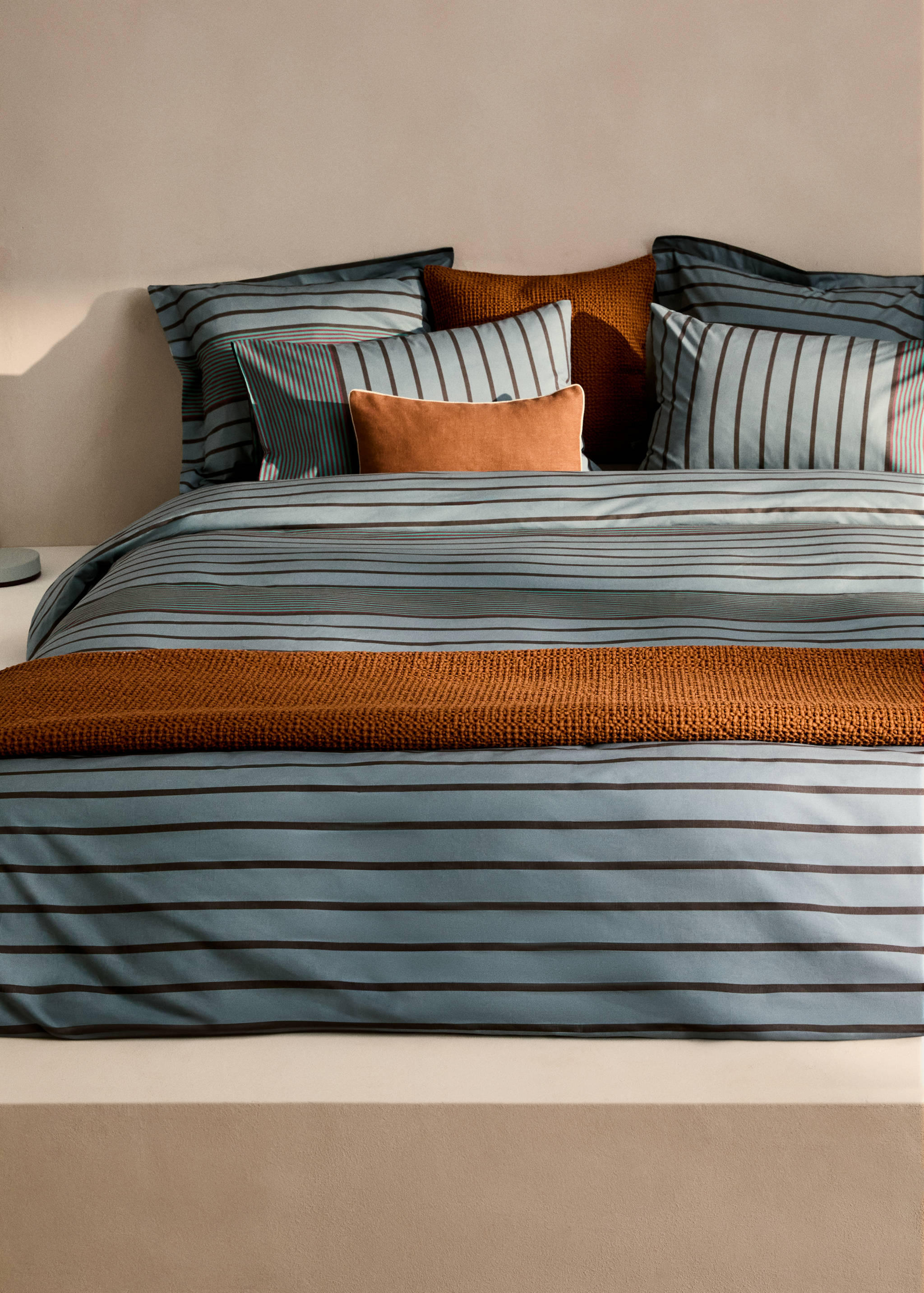 Percale cotton multi-striped duvet cover Single bed - General plane