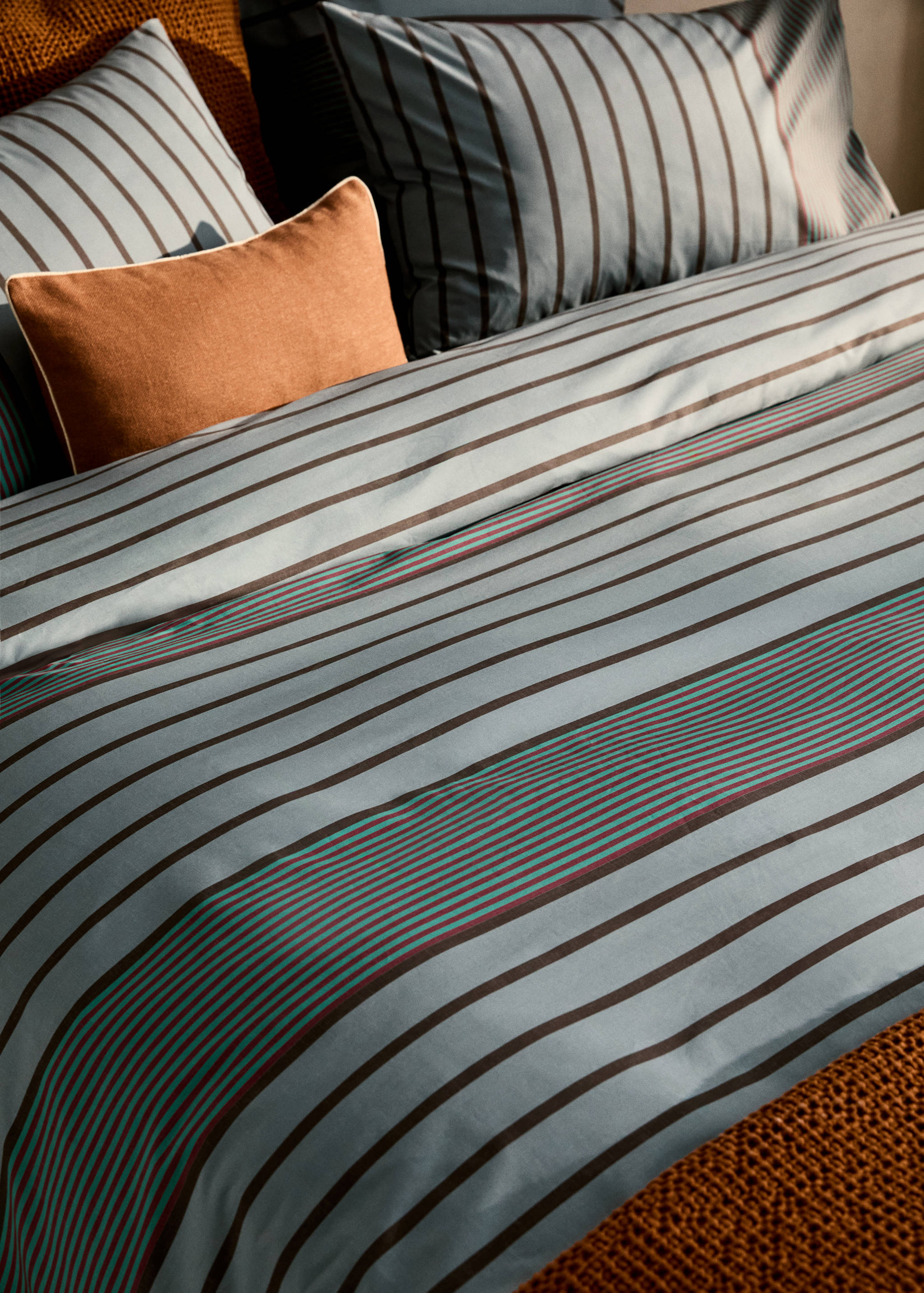 Percale cotton multi-striped duvet cover Single bed - Details of the article 7