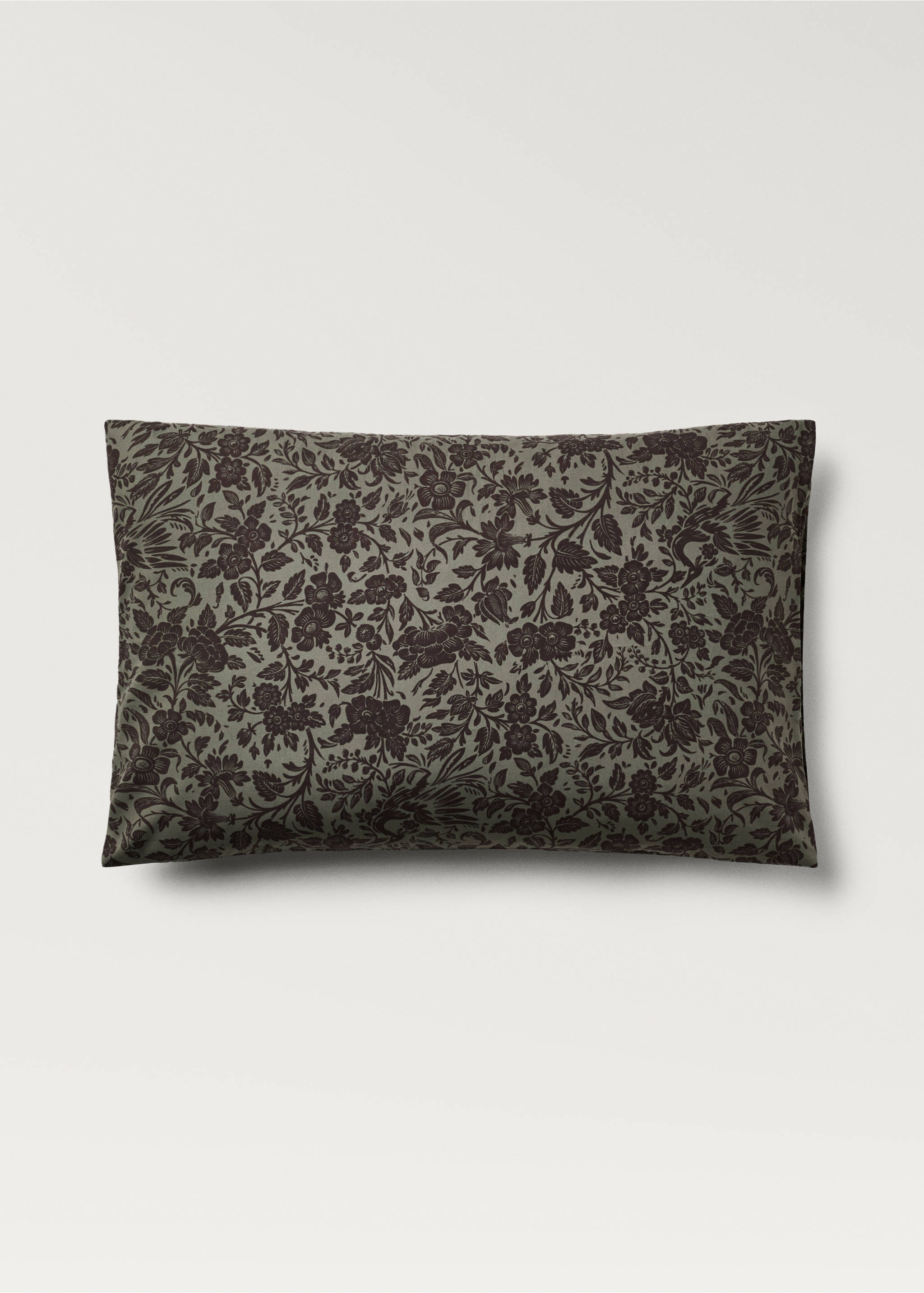 Two cotton percale two-tone floral-print pillowcases 50x75 cm - Article without model, Khaki. Ref: 87012950-00.