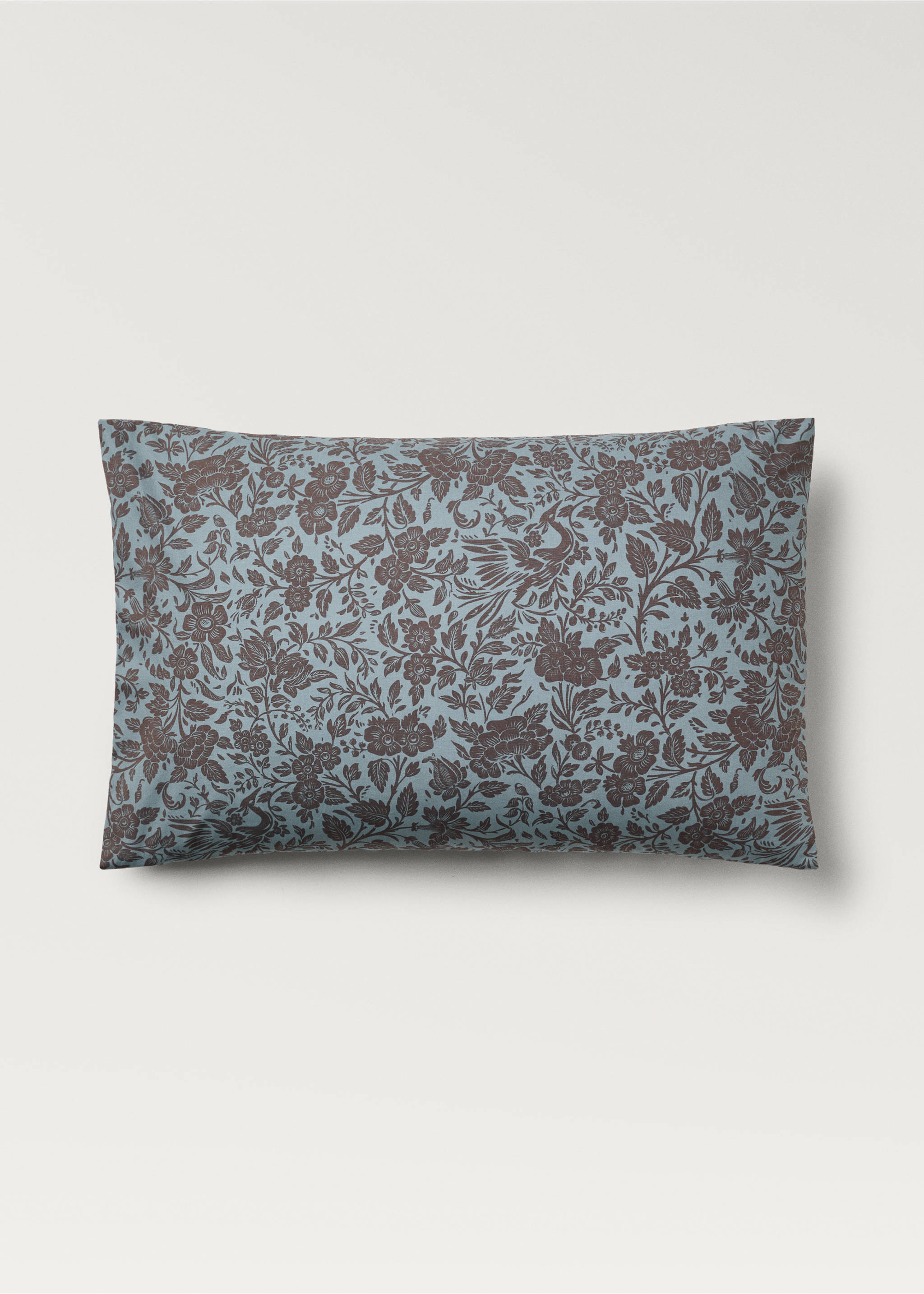 Two cotton percale two-tone floral-print pillowcases 50x75 cm - Article without model, Aqua Green. Ref: 87012950-00.