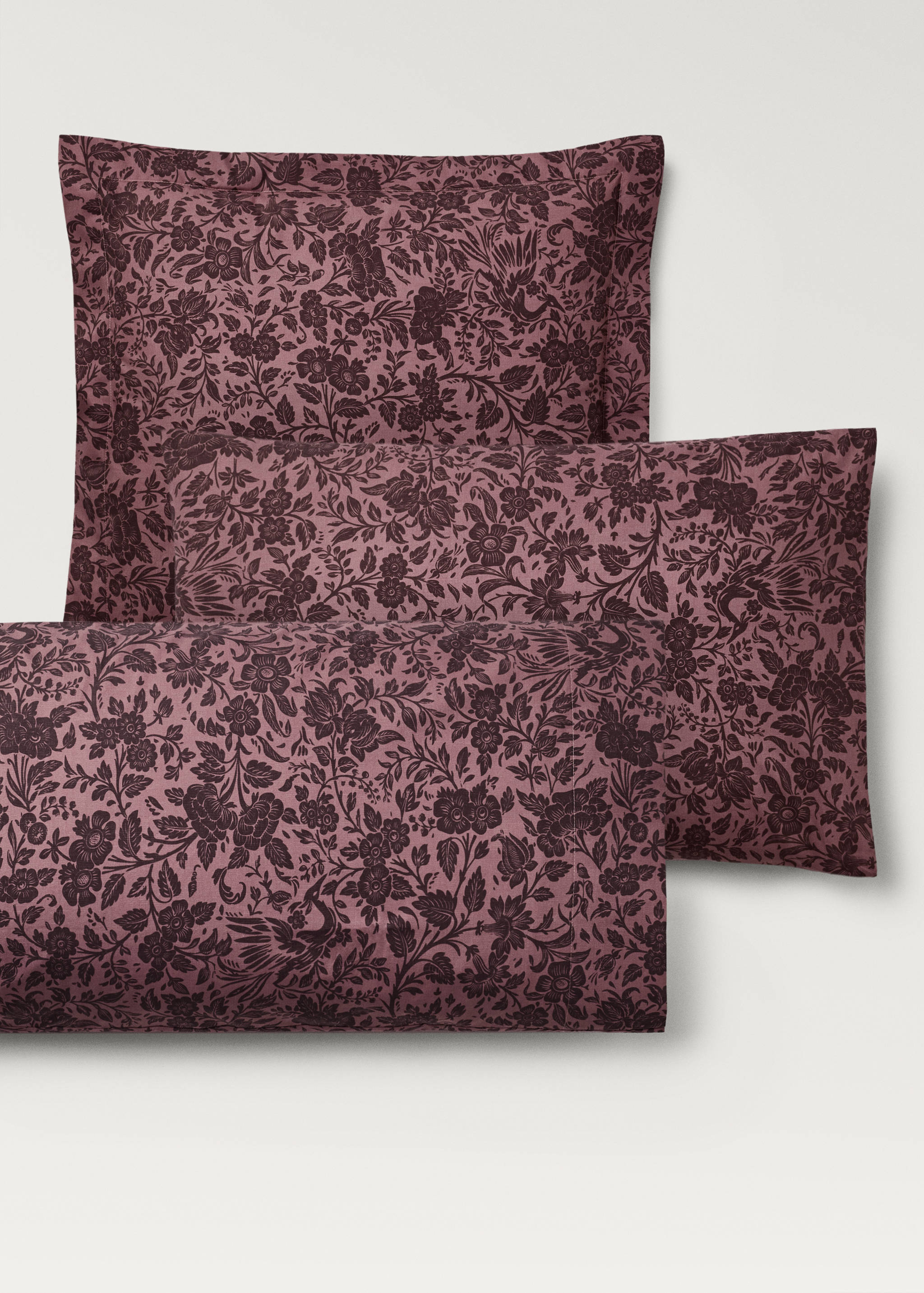 Two cotton percale two-tone floral-print pillowcases 50x75 cm - Details of the article 4