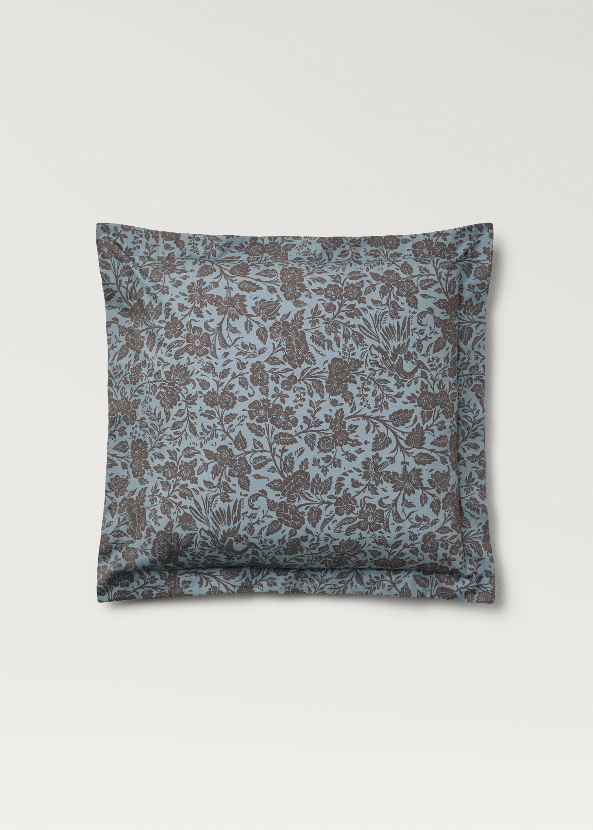 Two cotton percale two-tone floral-print pillowcases 60x60 cm - Article without model, Aqua Green. Ref: 87012951-00.