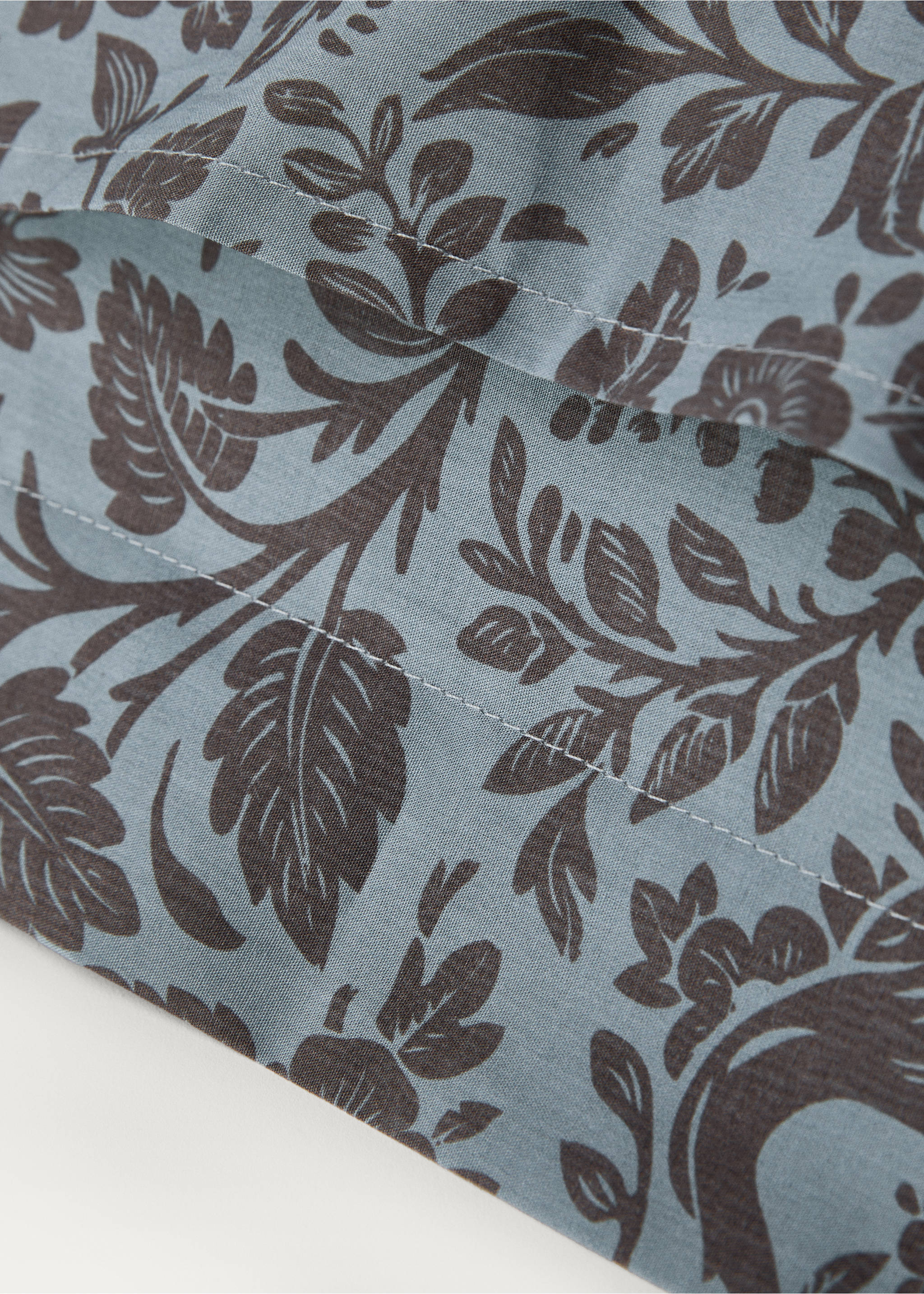 Two cotton percale two-tone floral-print pillowcases 60x60 cm - Details of the article 3, Aqua Green. Ref: 87012951-00.