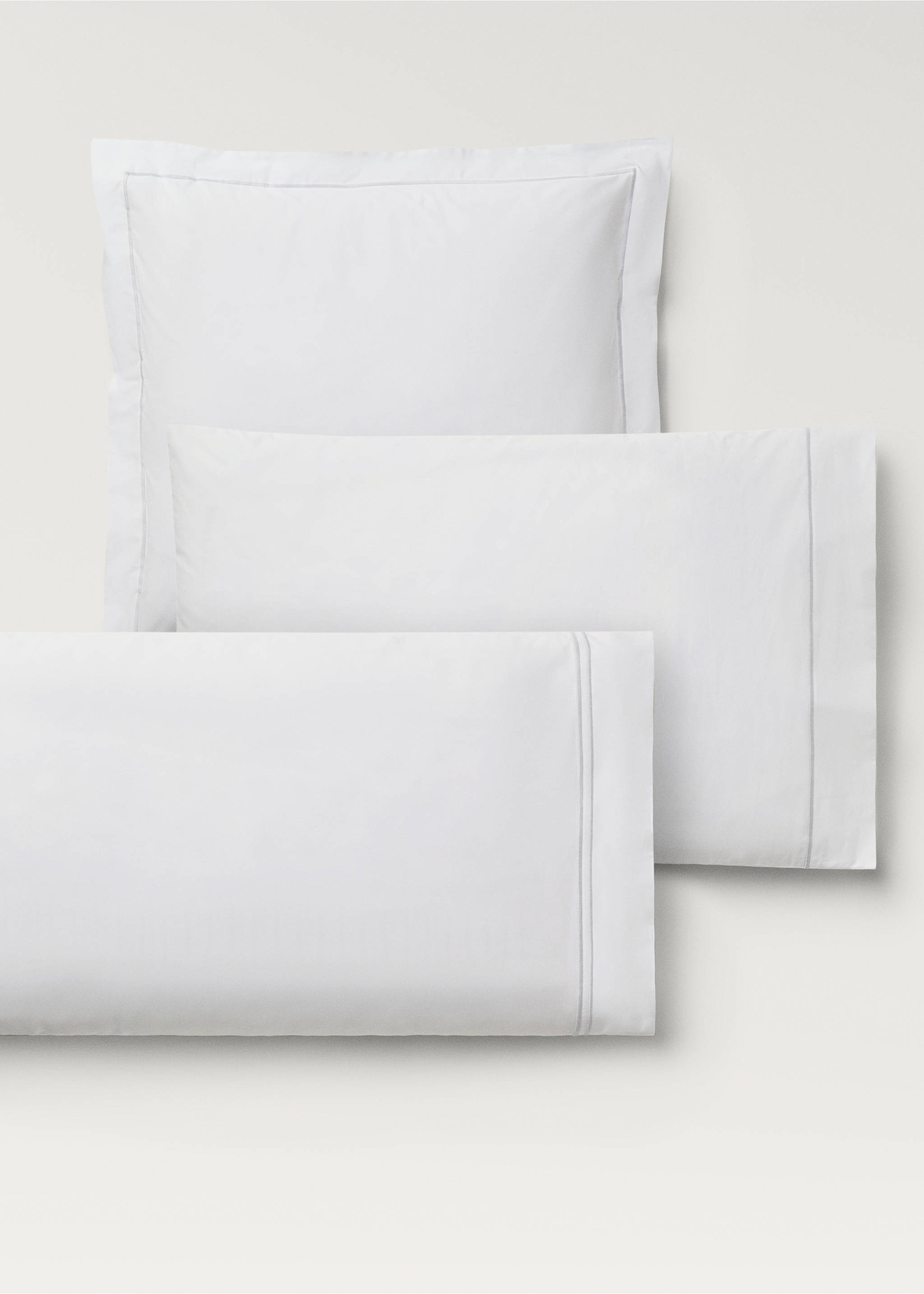 Two cotton percale pillowcases with scalloped detail 50x75 cm - Details of the article 4, Grey. Ref: 87012953-00.