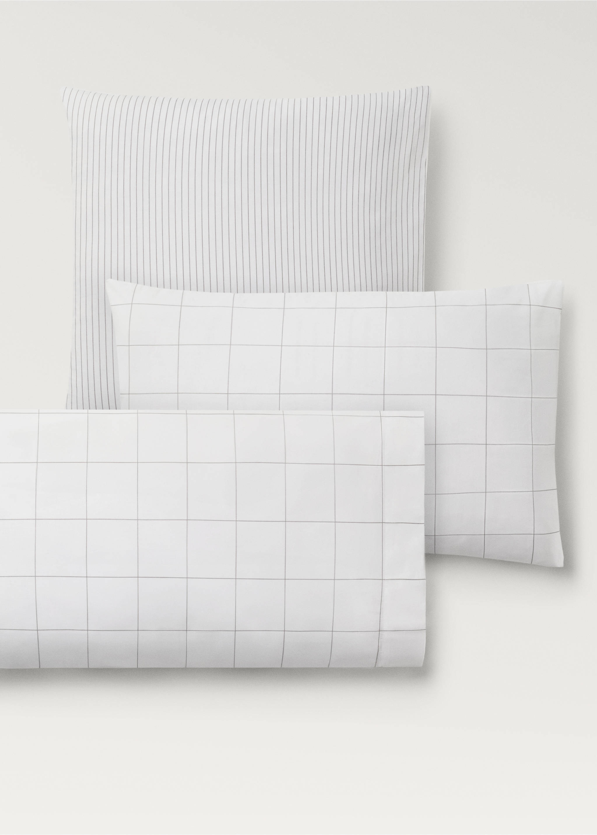 Two cotton percale two-tone check pillowcases 50x75 cm - Details of the article 4, Medium Brown. Ref: 87012981-00.