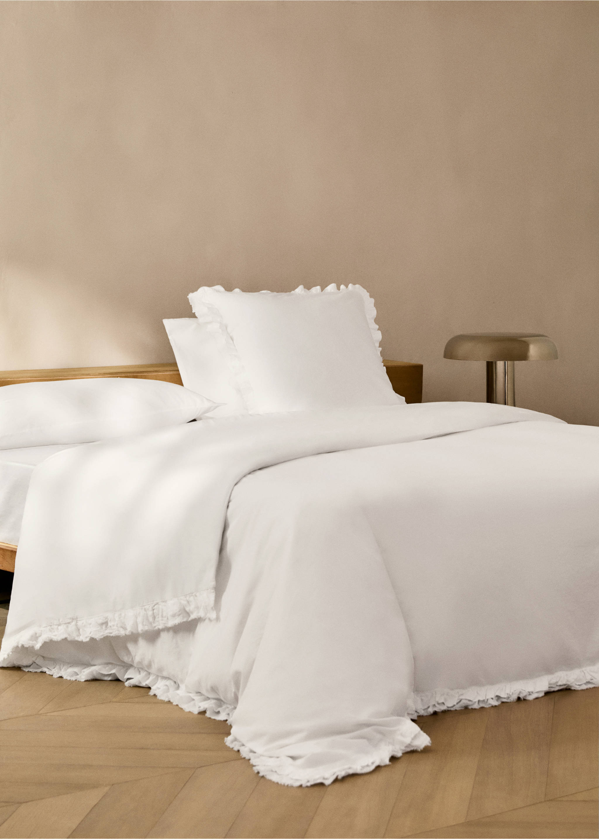 Washed cotton duvet cover with linen ruffle Single bed - General plane, White. Ref: 87013009-00.