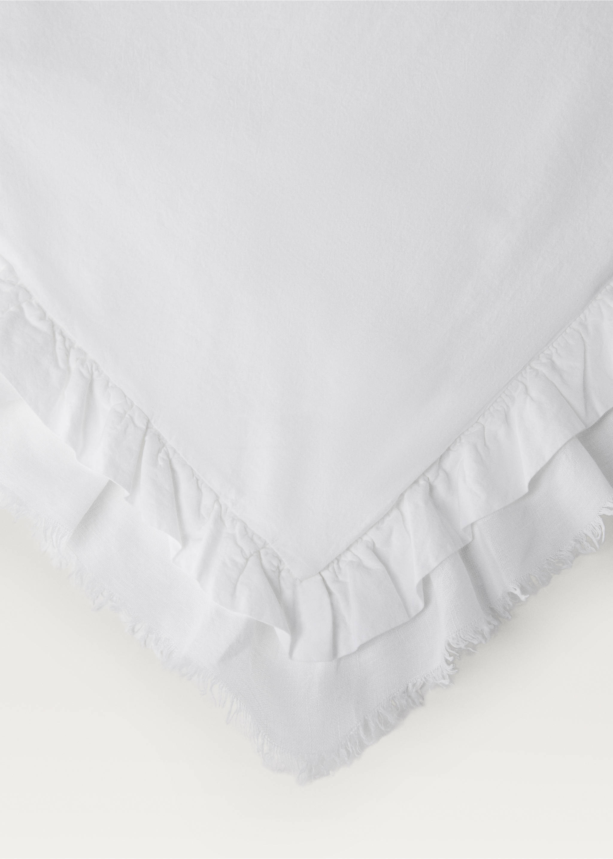Washed cotton duvet cover with linen ruffle Single bed - Details of the article 1, White. Ref: 87013009-00.