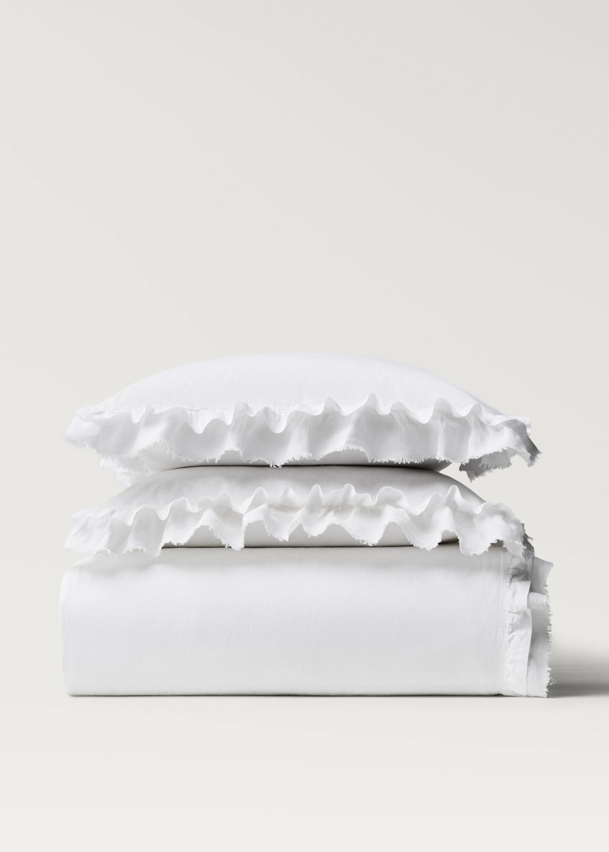 Washed cotton duvet cover with linen ruffle Single bed - Article without model