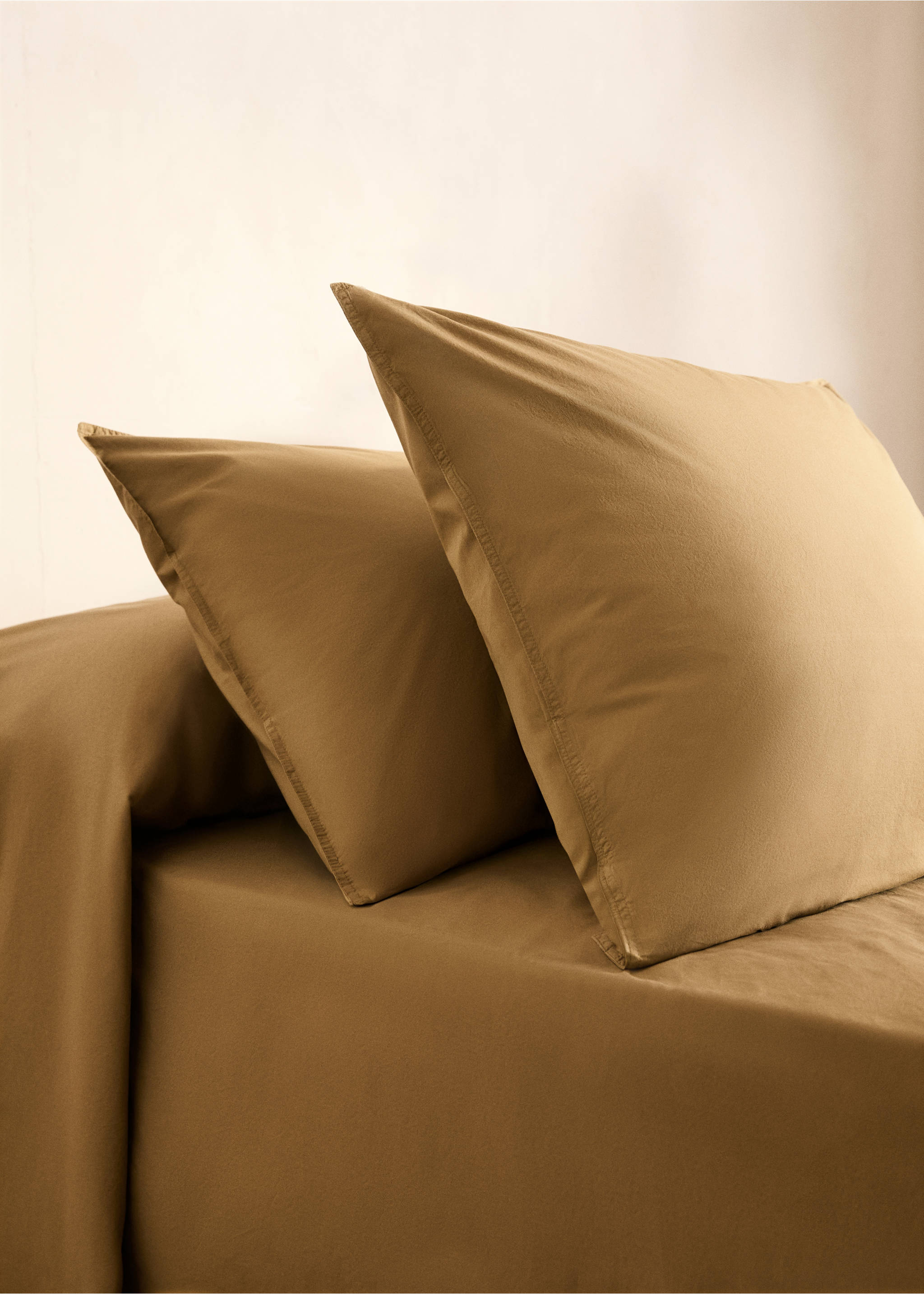 Két pamut puplin dupla öltésű párnahuzat, 50x75 cm - Általános sík, Karamell. Ref: 87013030-00.