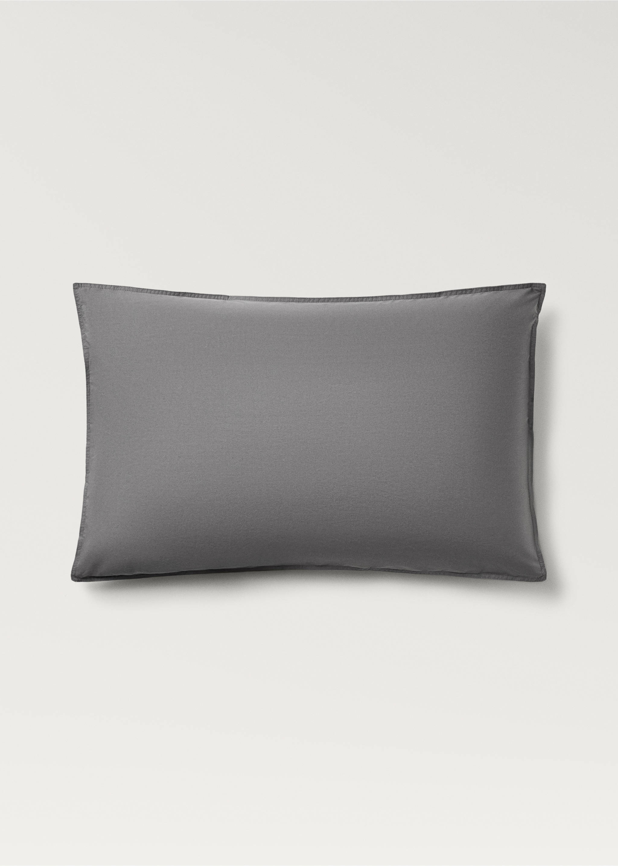 Deux taies d'oreiller popeline de coton double passepoil 50x75 cm - Article sans modèle, Gris moyen. Ref: 87013030-00.