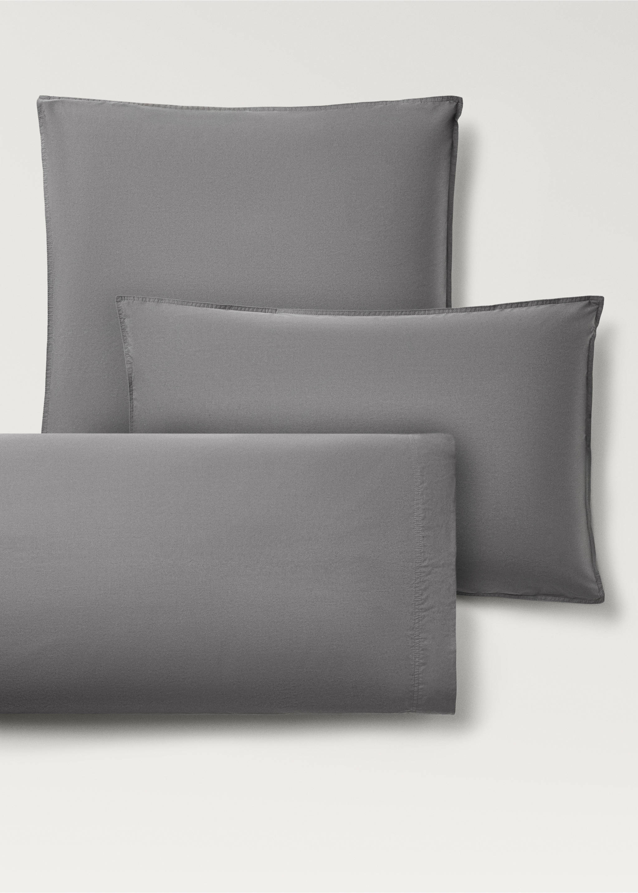 Two cotton poplin pillowcases with double stitching 60x60 cm - Details of the article 4, Medium Grey. Ref: 87013031-00.