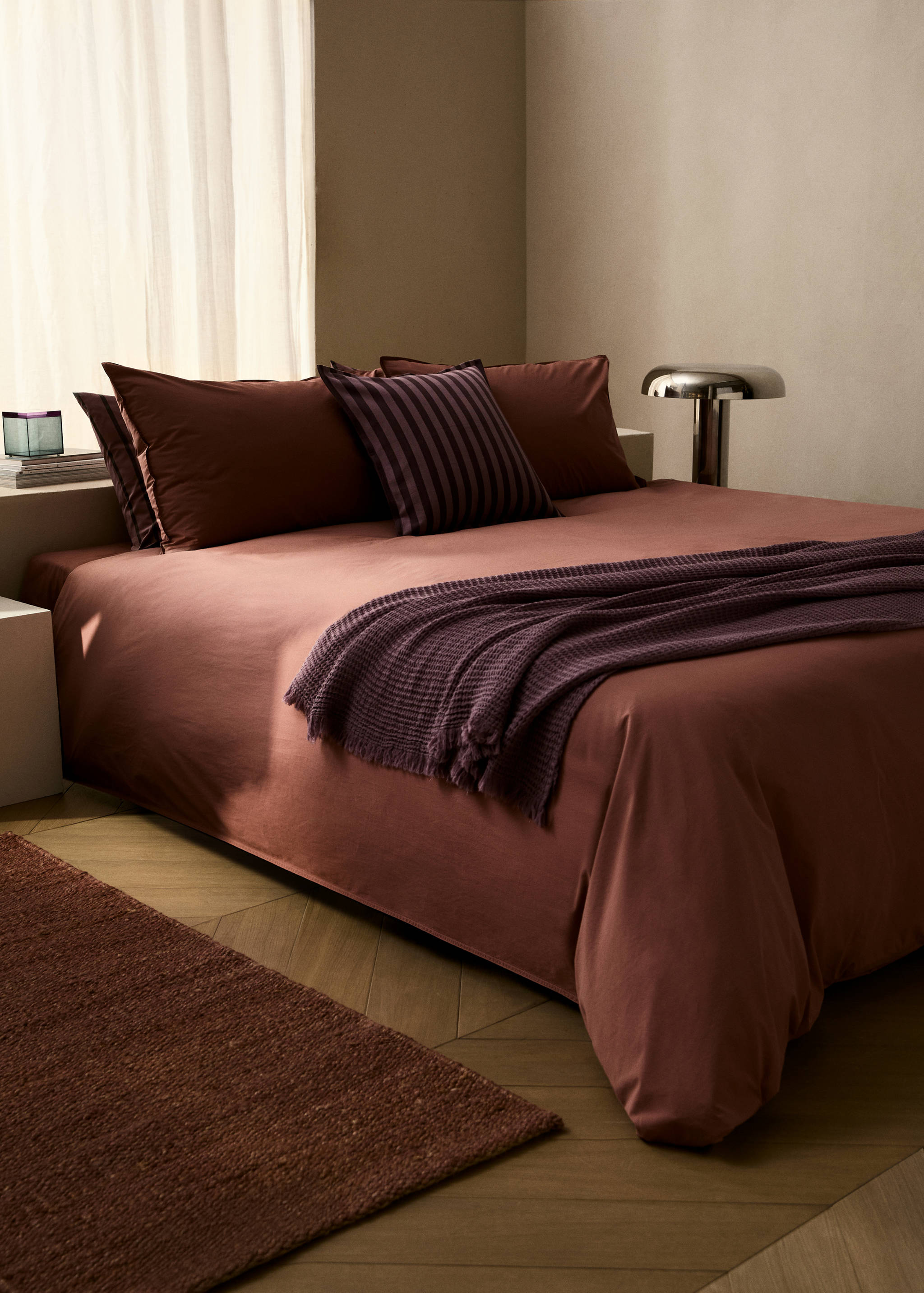 Funda nórdica algodón popelín doble pespunte cama 135/140 cm - Plano general