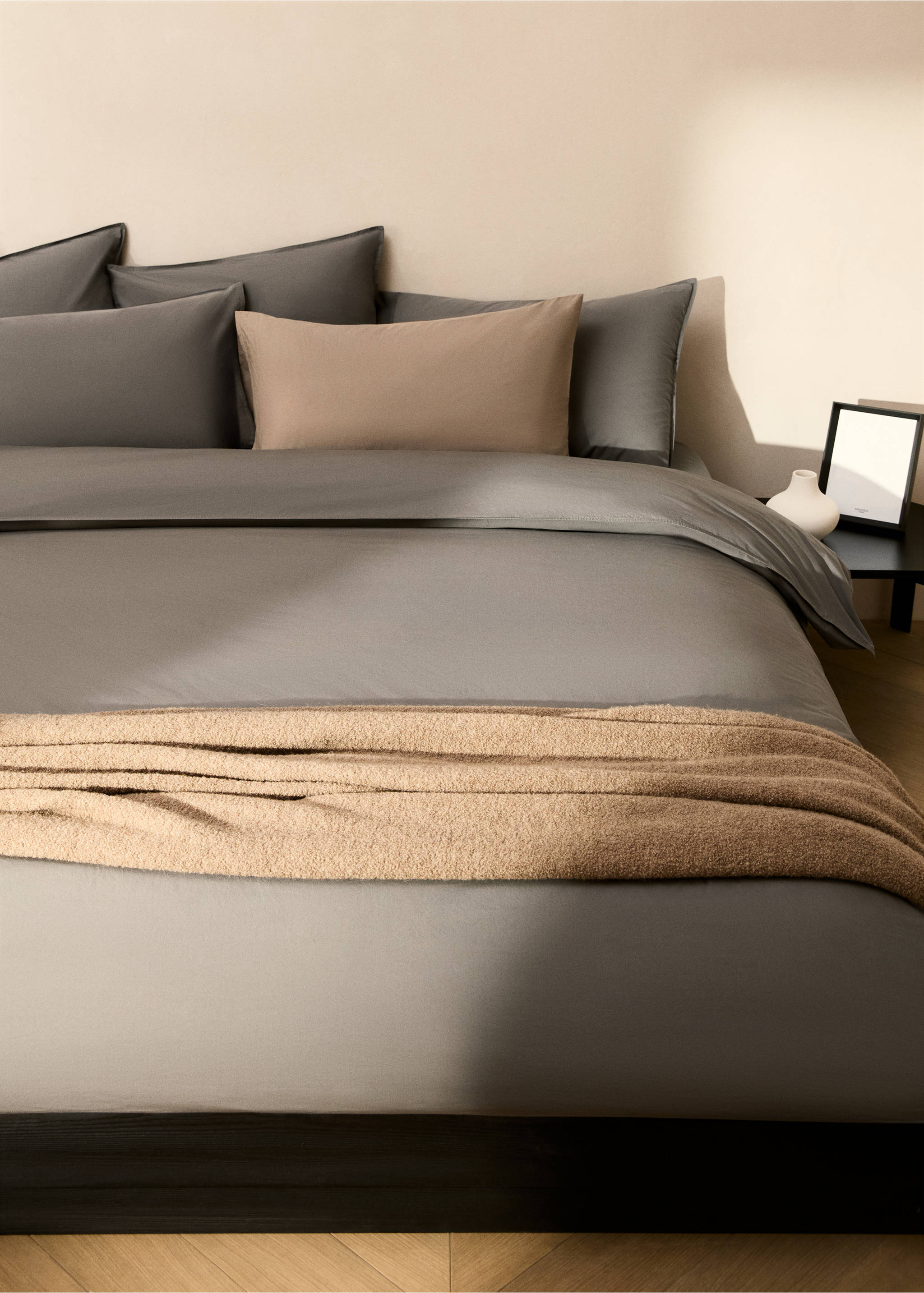 Housse de couette popeline de coton double surpiqûre lit 135/140 cm - Détail de l'article 8, Gris moyen. Ref: 87013042-00.