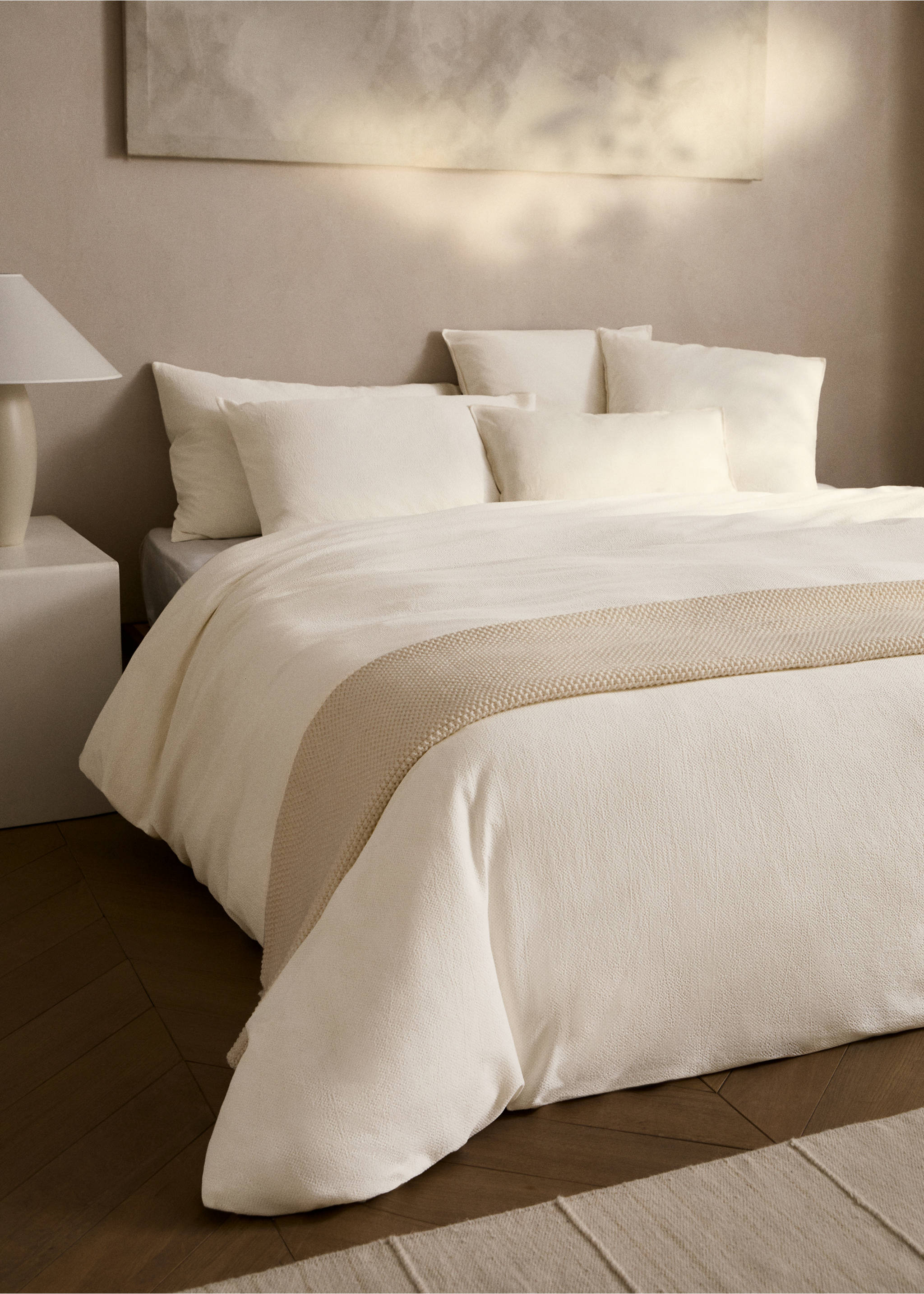 Percale cotton textured duvet cover Single bed - General plane, Ecru. Ref: 87013045-00.