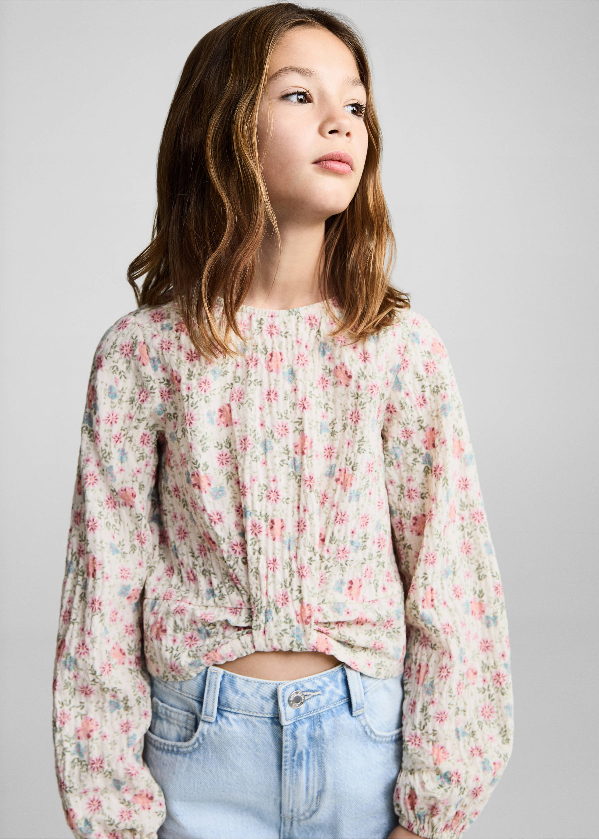Floral print blouse - Medium plane, Ecru. Ref: 87013648-00.