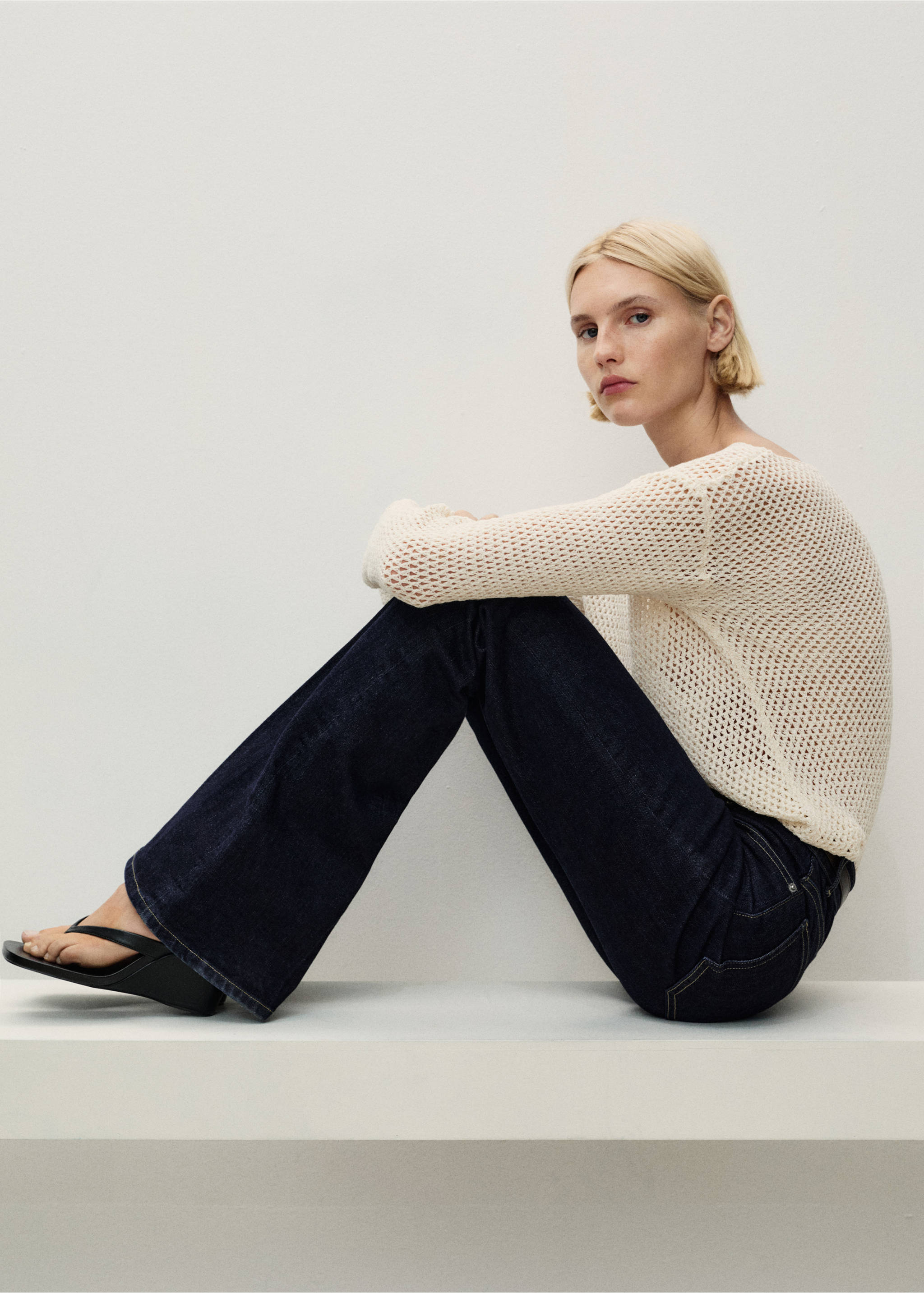 Jean flare taille normale rinse wash - Détail de l'article 2, Bleu. Ref: 87014074-00.