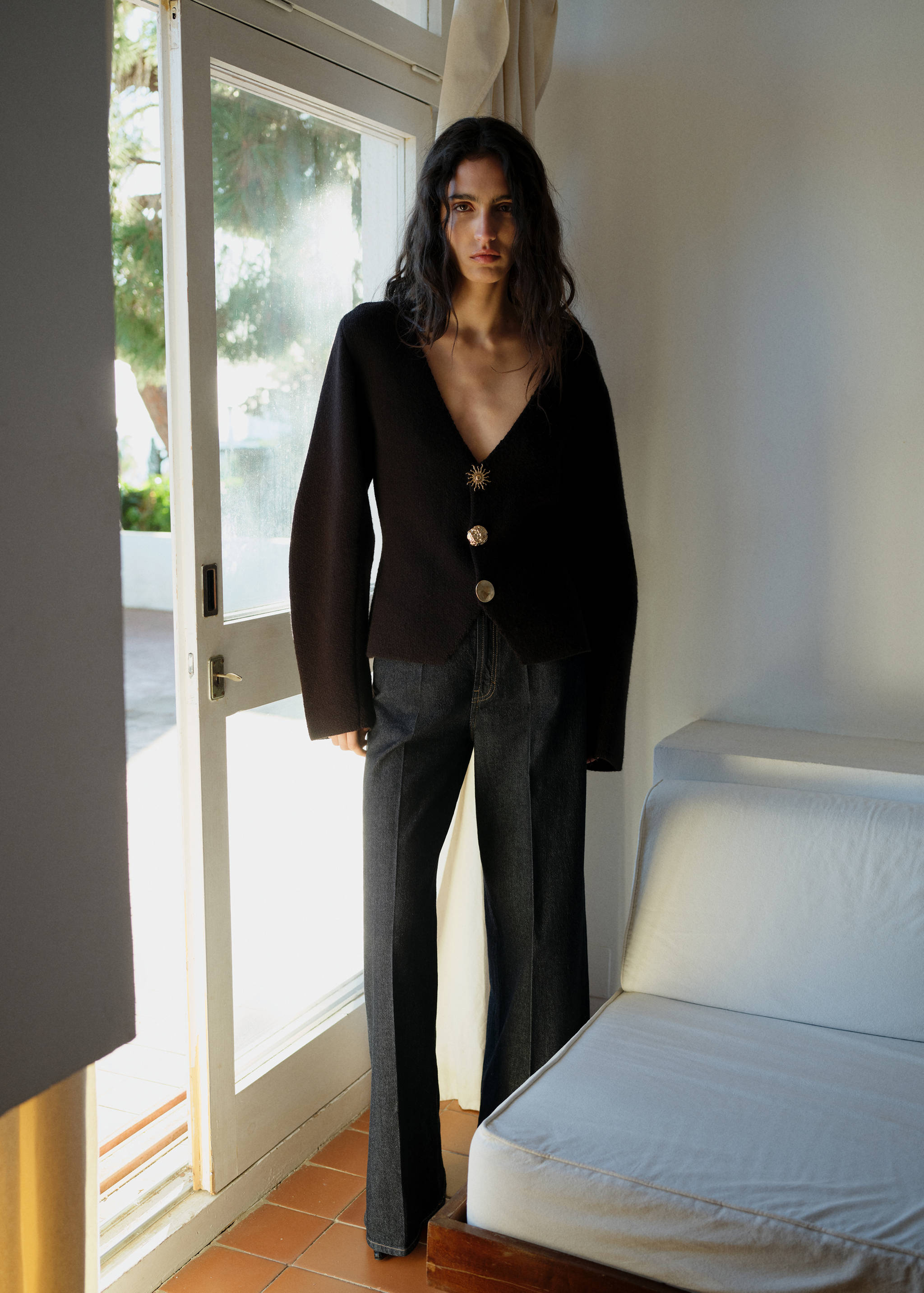 High-rise wide leg rinse-wash jeans - General plane