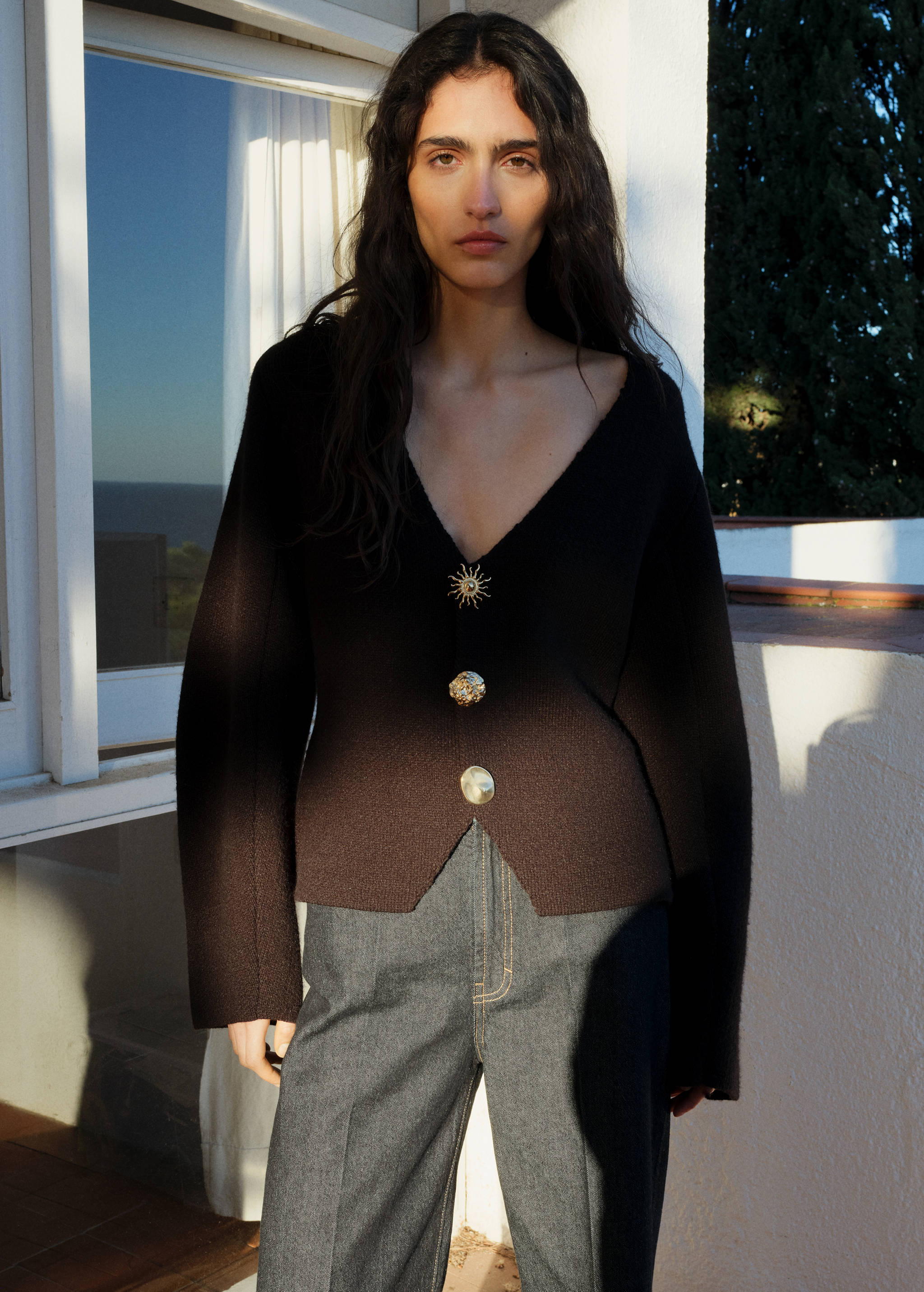 High-rise wide leg rinse-wash jeans - Medium plane