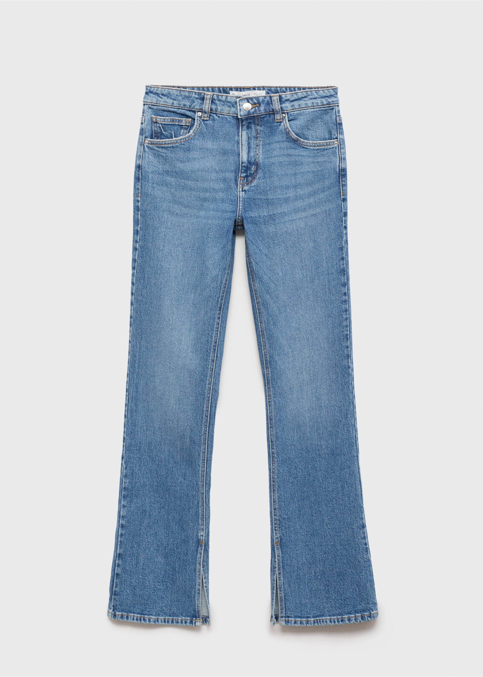 Gerade Jeans mit mittlerem Bund und Schlitzen - Artikel ohne Model, Mittelblau. Ref: 87014080-00.