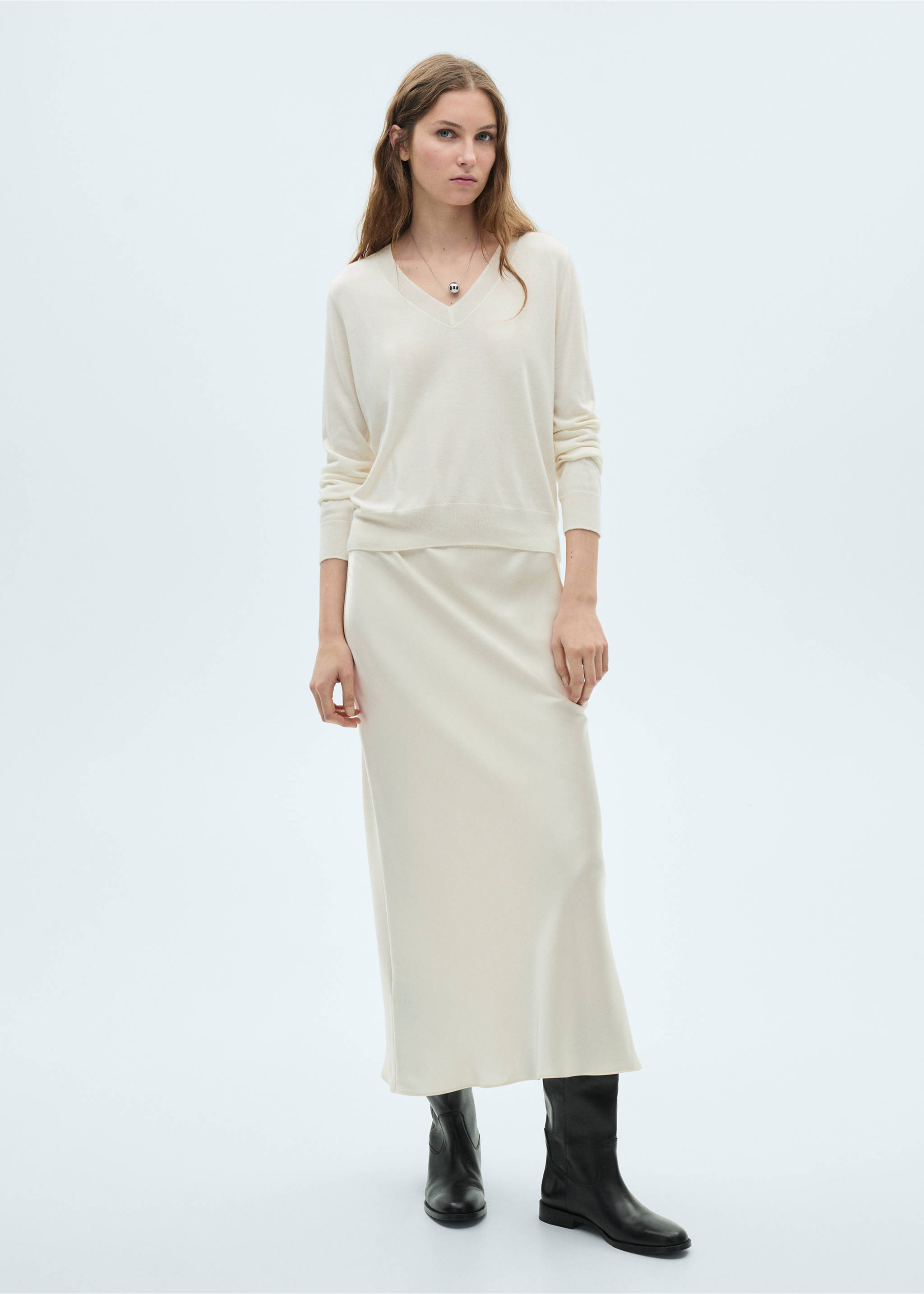 Silk-blend knitted sweater - General plane, Ecru. Ref: 87014081-00.