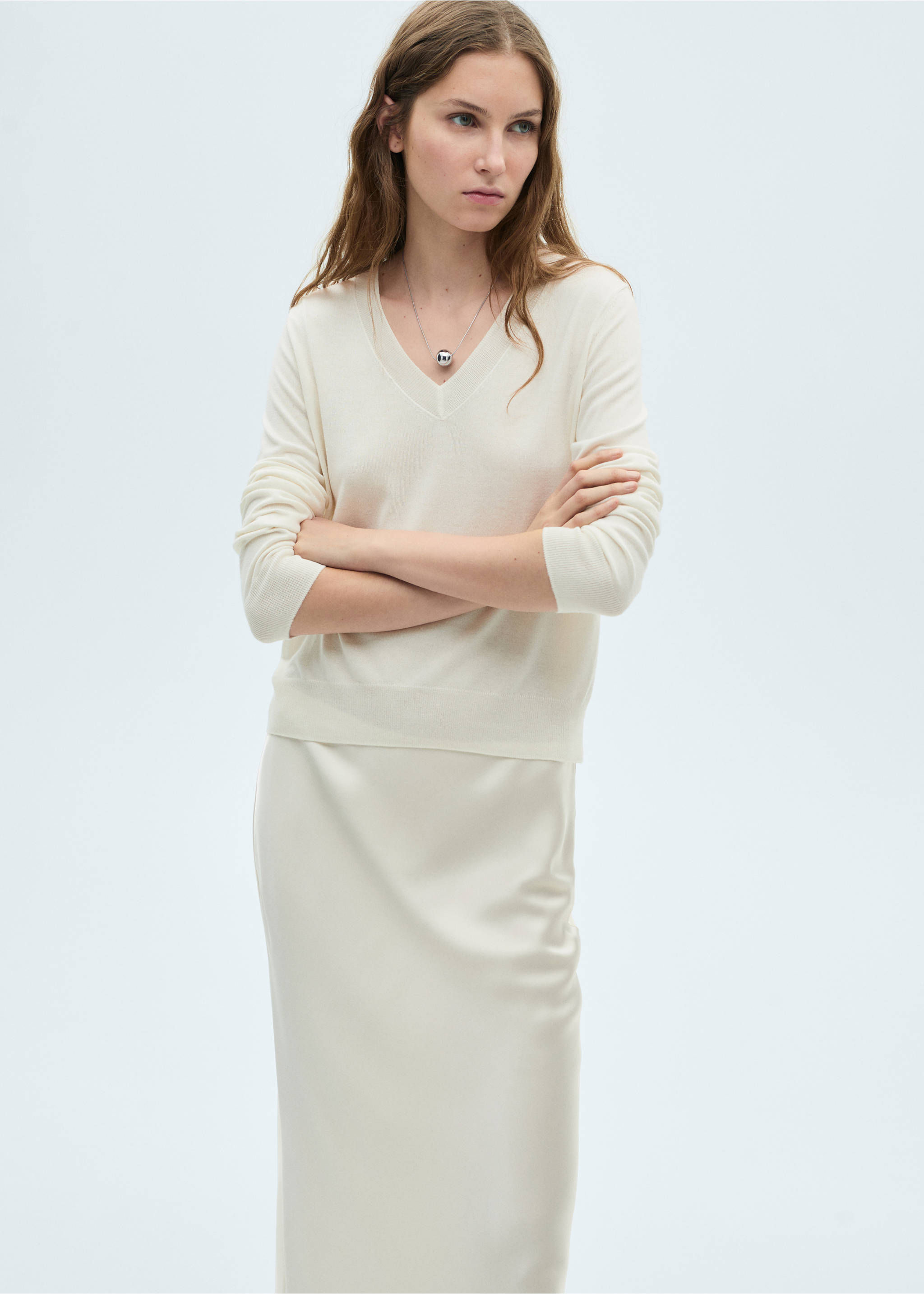 Silk-blend knitted sweater - Medium plane, Ecru. Ref: 87014081-00.