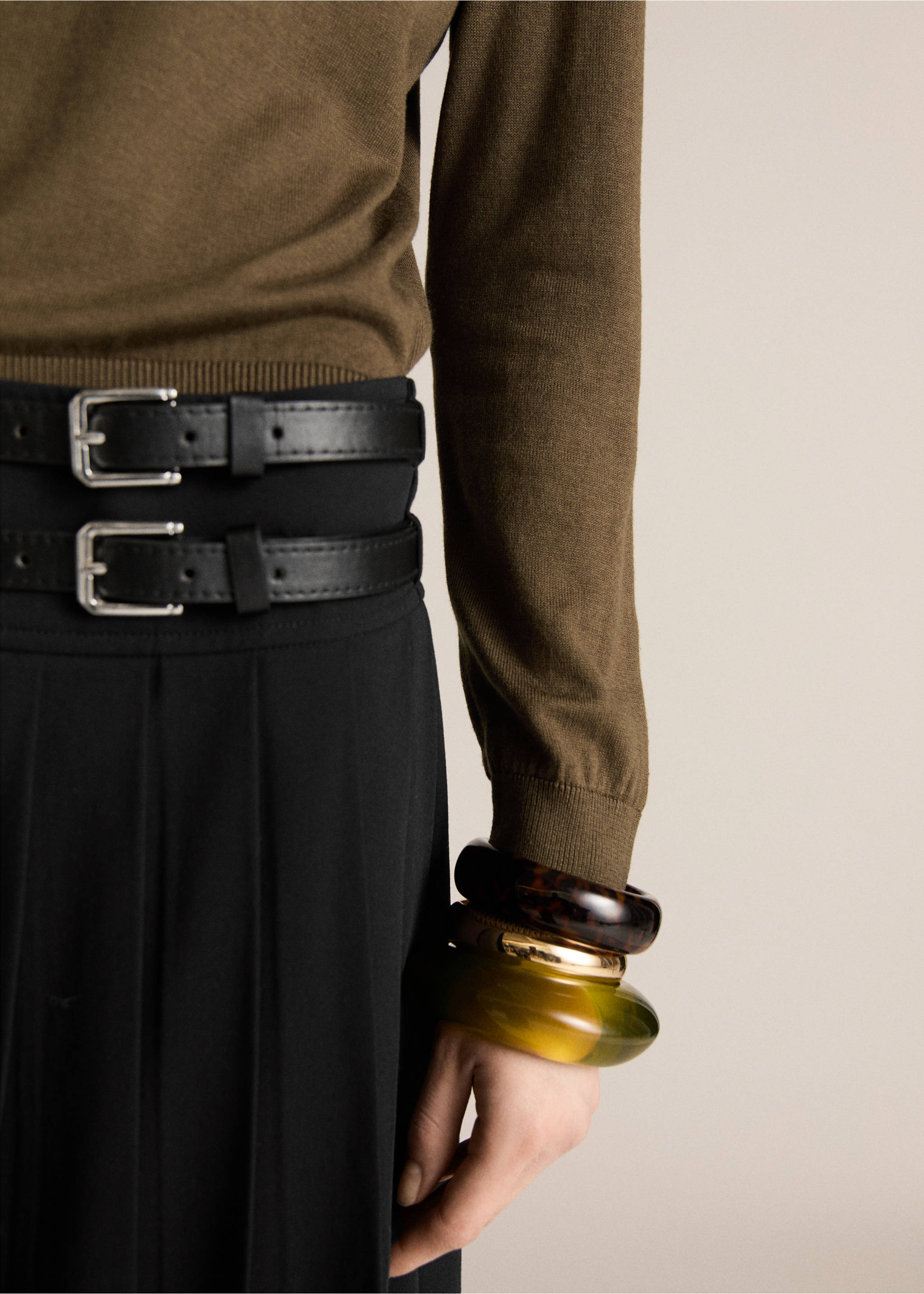 Silk-blend knitted sweater - Details of the article 3, Khaki. Ref: 87014081-00.