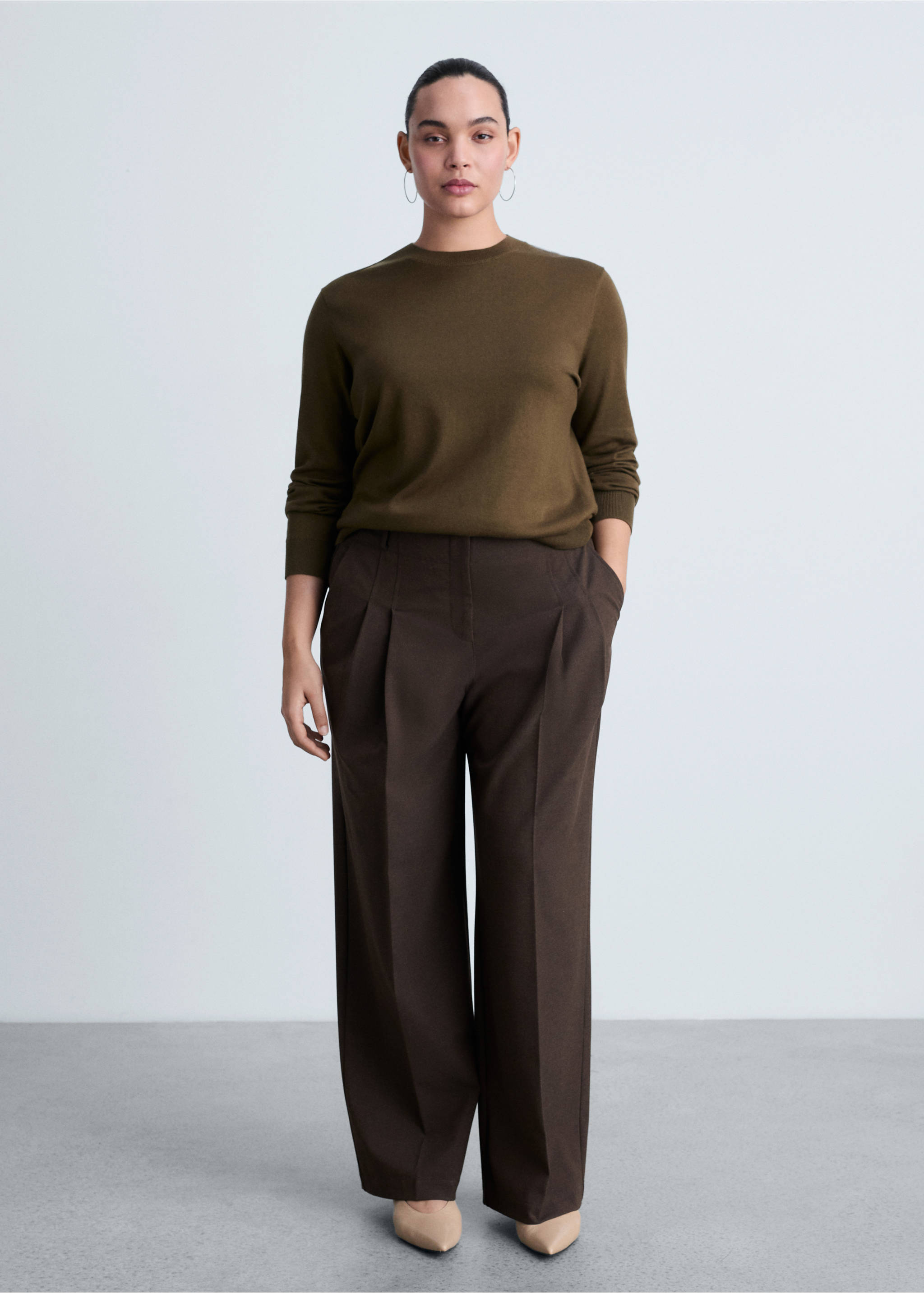 Silk-blend knitted sweater - Details of the article 6, Khaki. Ref: 87014081-00.